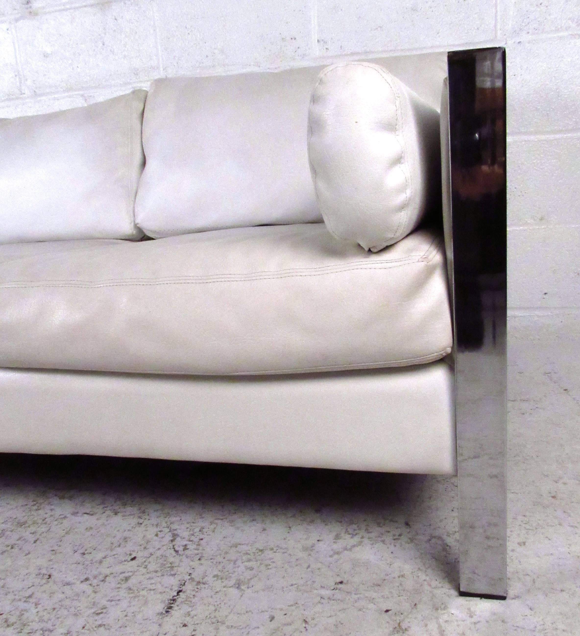 Late 20th Century Vintage Modern Chrome Frame Sofa after Milo Baughman