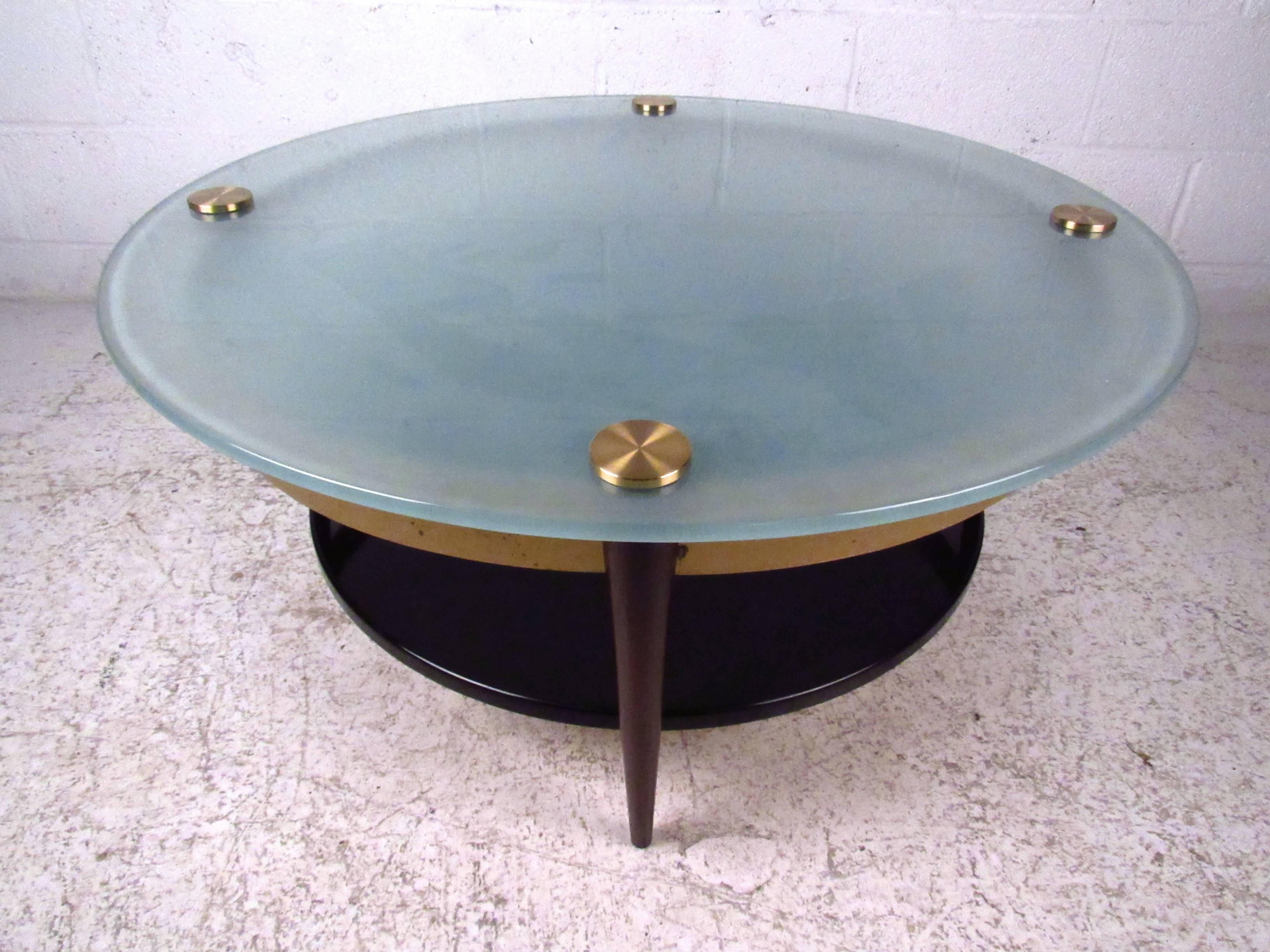 Mid-Century Modern Unique Mid-Century Floating-Top Glass and Brass Coffee Table