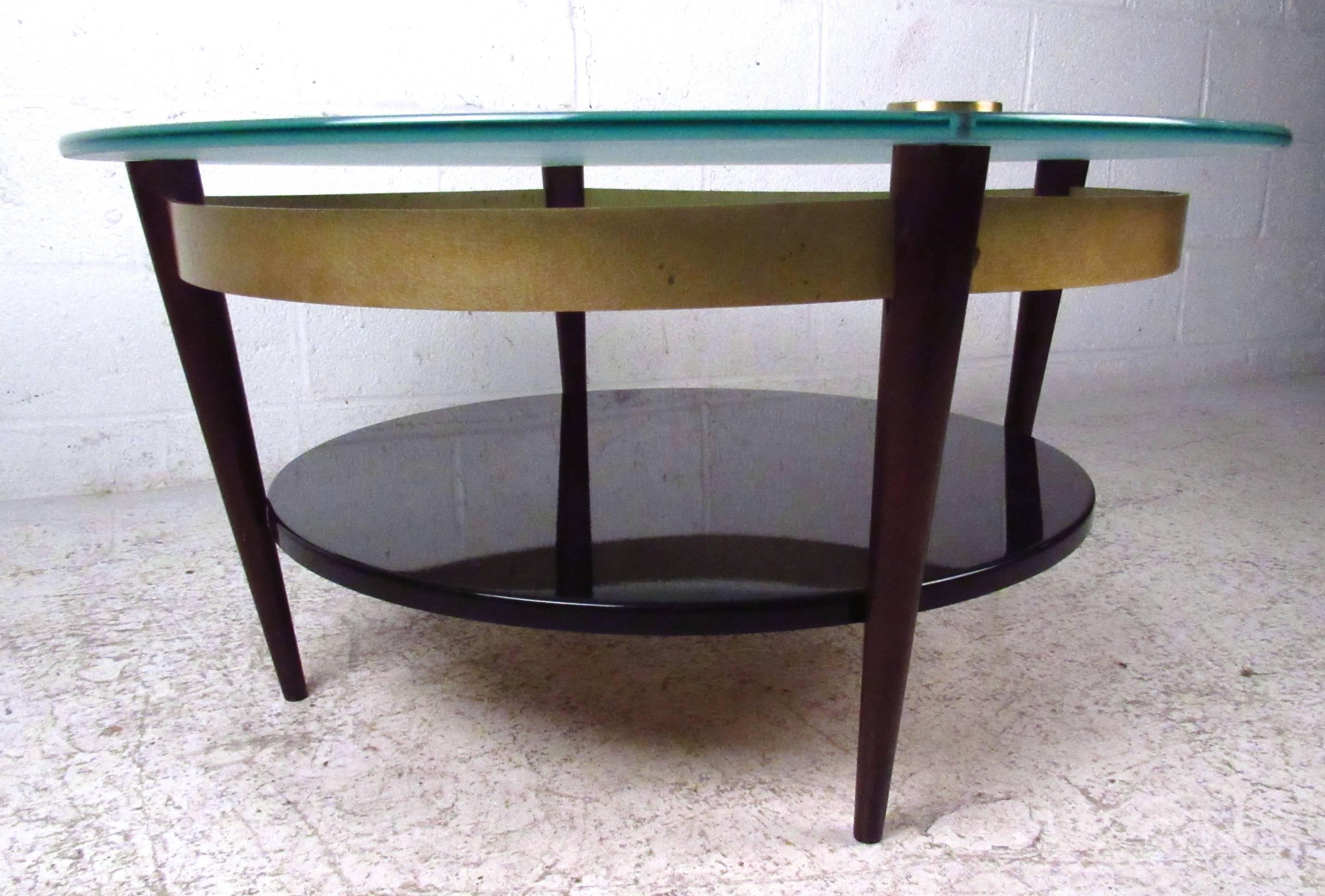 Unique Mid-Century Floating-Top Glass and Brass Coffee Table In Good Condition In Brooklyn, NY