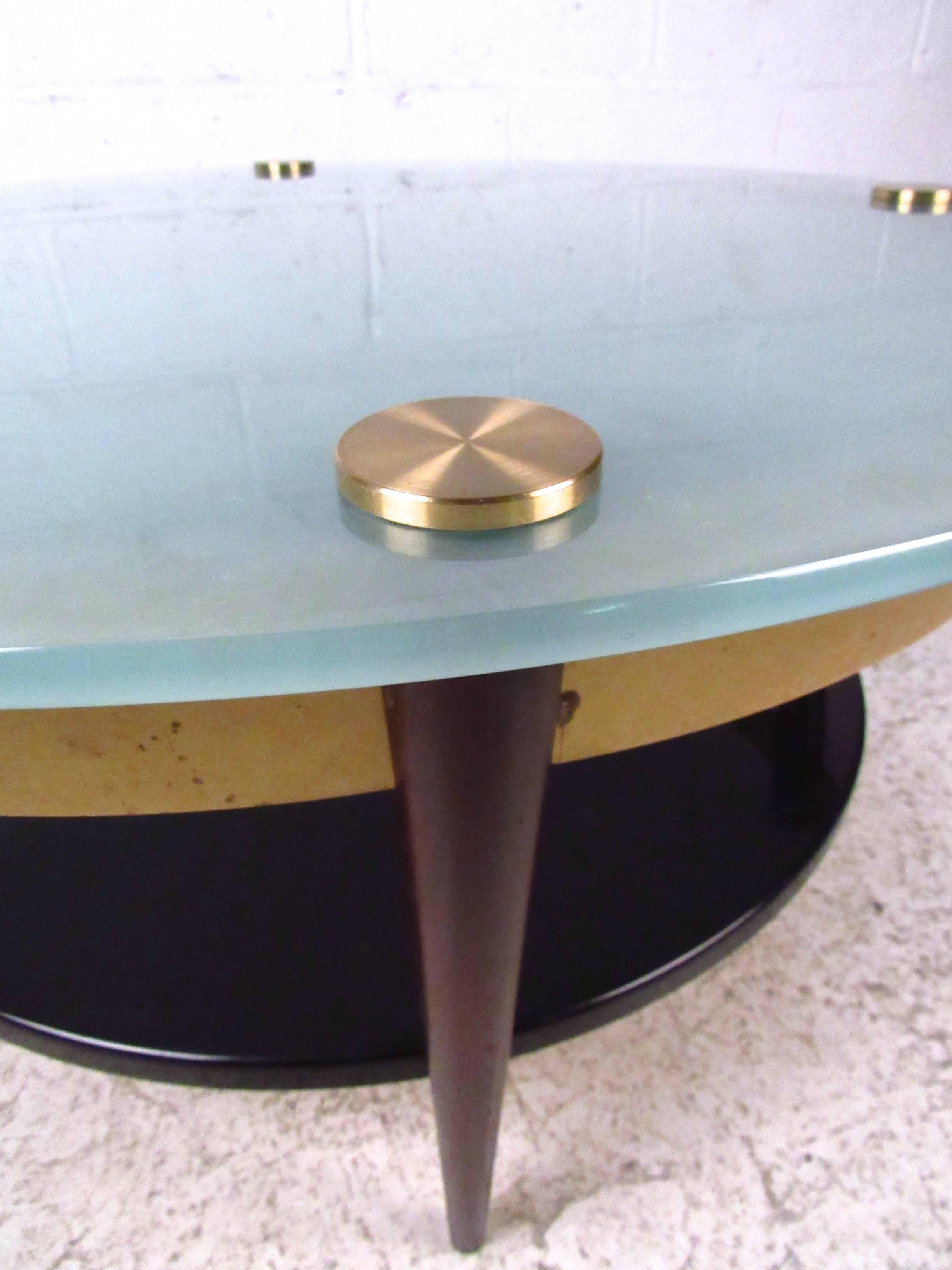 Mid-20th Century Unique Mid-Century Floating-Top Glass and Brass Coffee Table