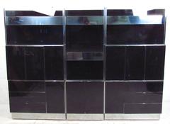 Vintage Ello Chrome and Black Glass Wall Unit