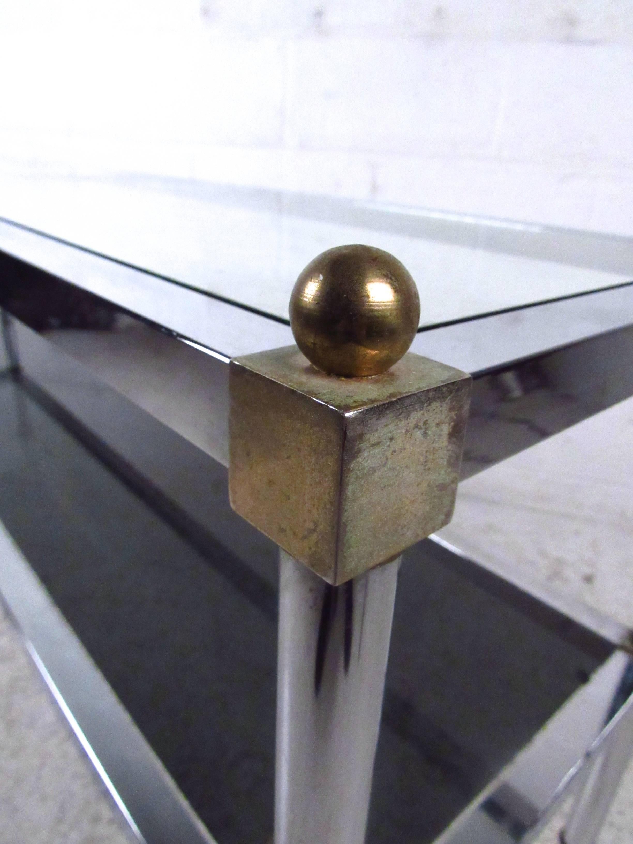 Mid-Century Maison Jansen Style Chrome and Brass Console Table For Sale 2