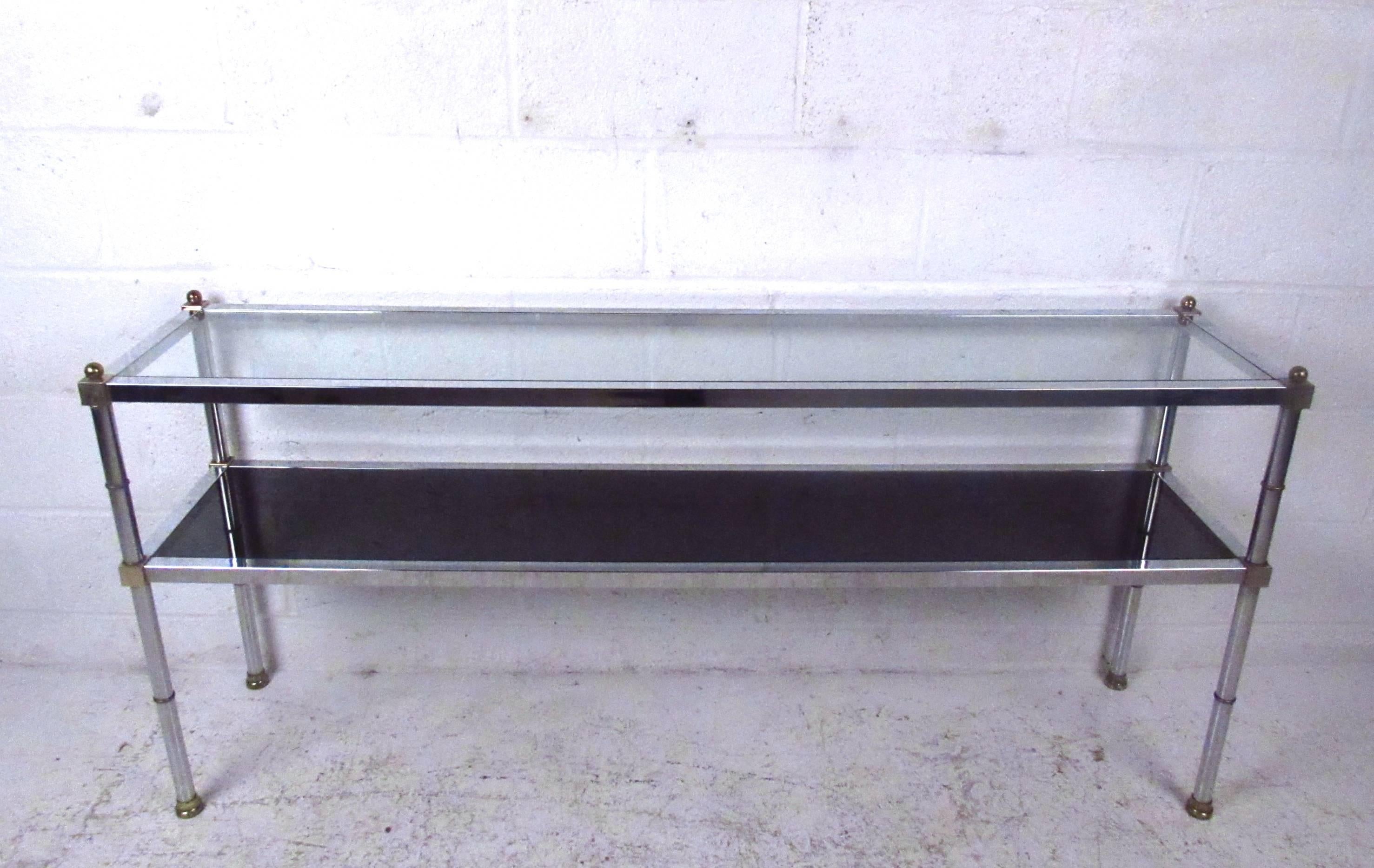 Mid-Century Maison Jansen Style Chrome and Brass Console Table For Sale 1