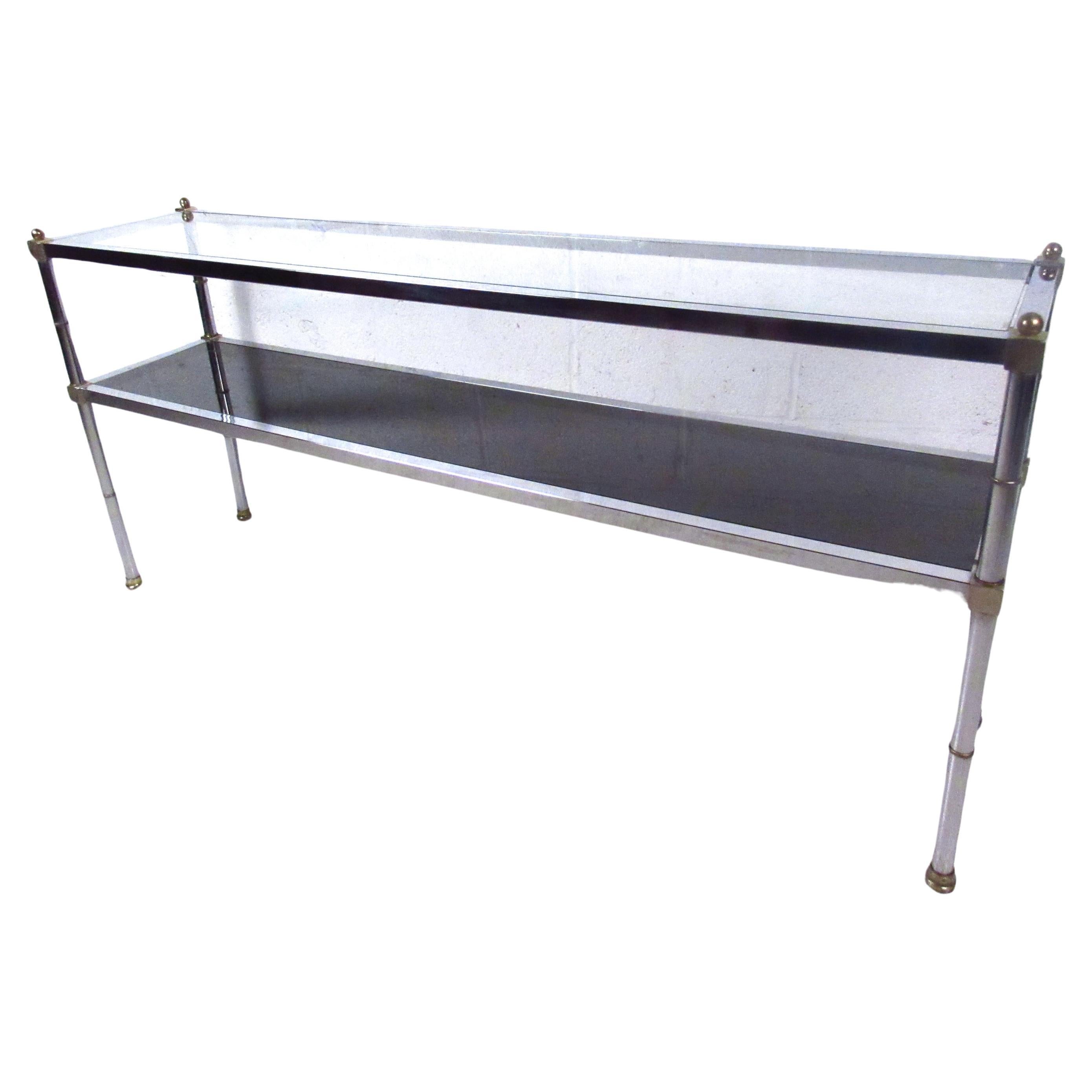 Mid-Century Maison Jansen Style Chrome and Brass Console Table For Sale
