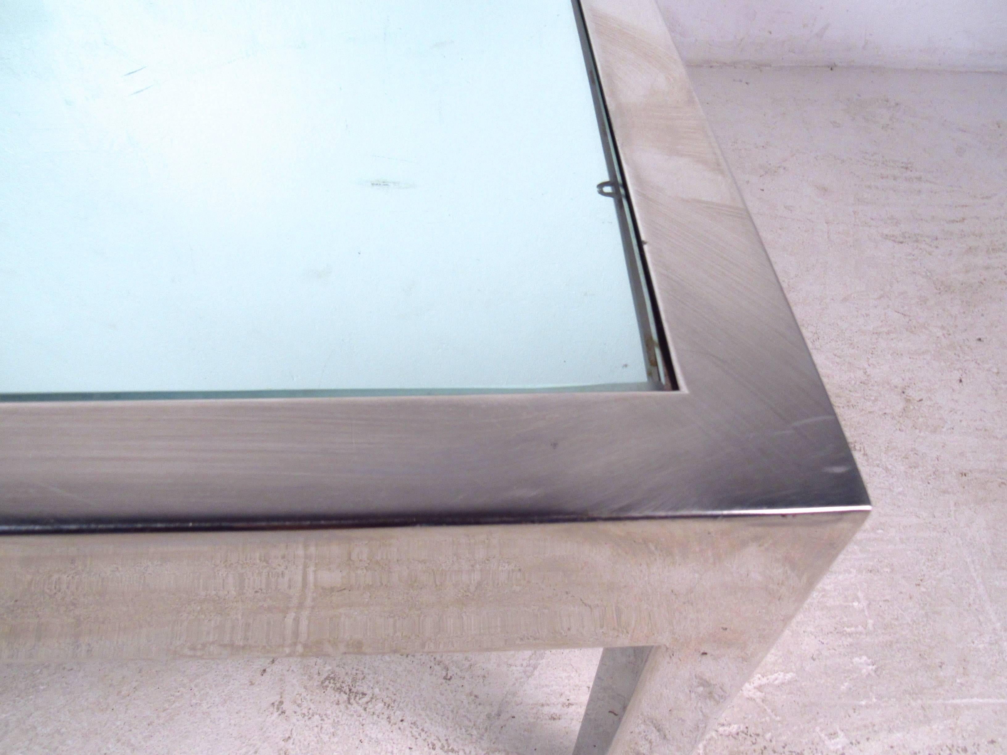 Unique Midcentury Mirrored Glass and Chrome Coffee Table For Sale 1
