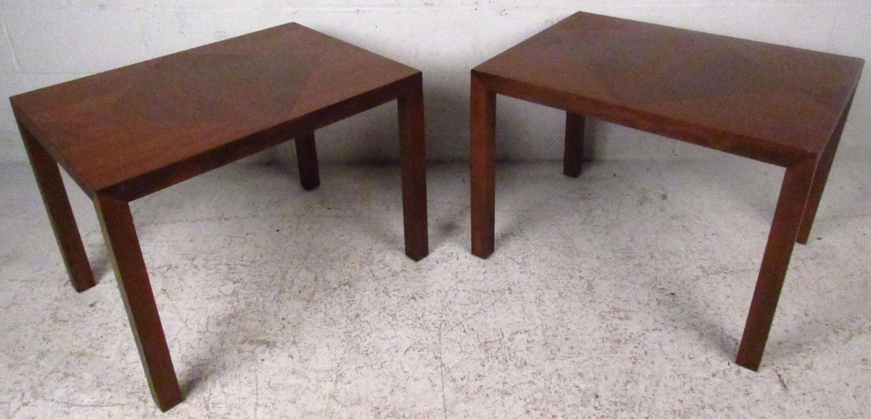 Mid-Century Modern Diamond Pattern End Tables by Lane For Sale