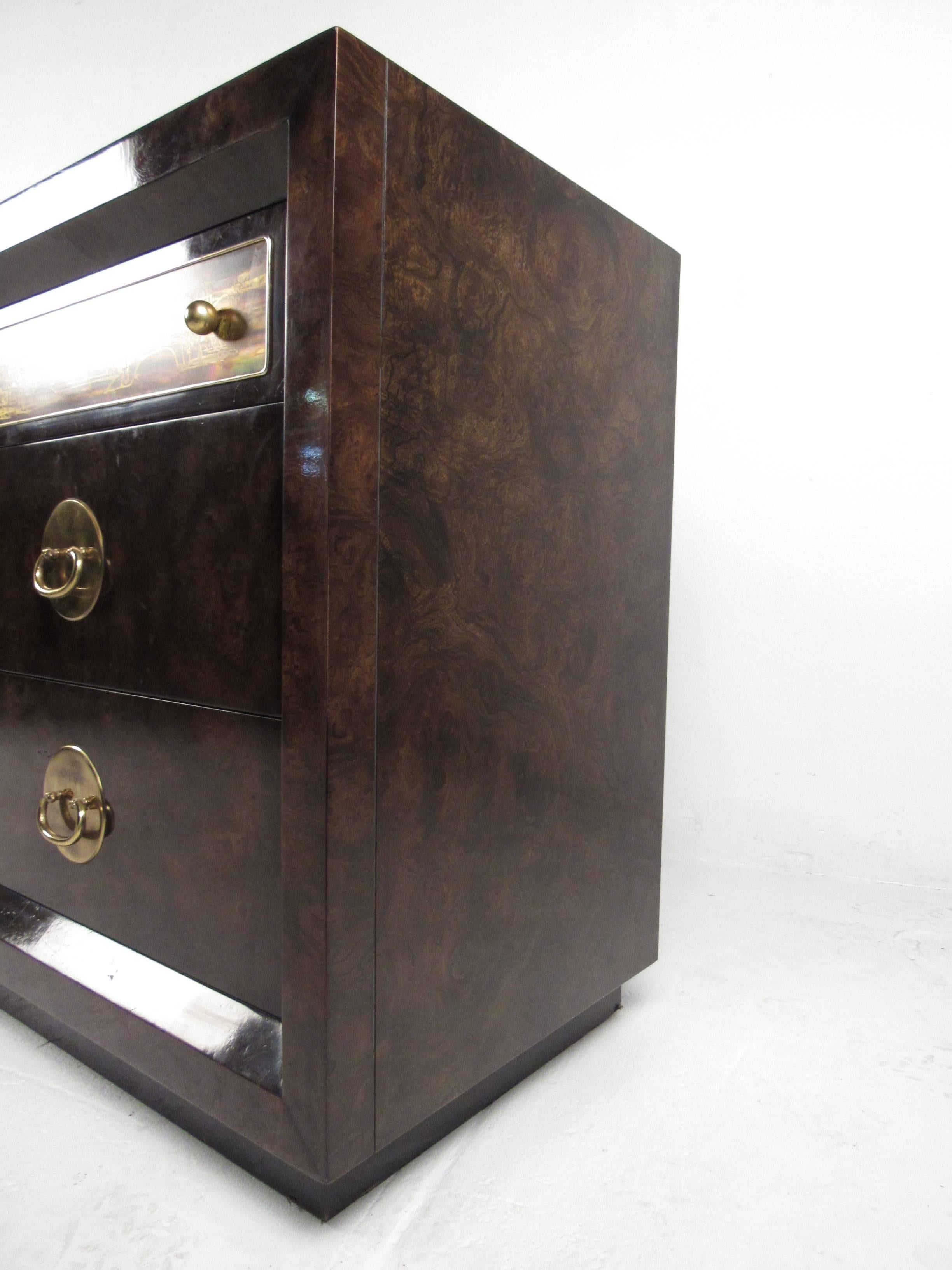 Late 20th Century Brass and Burl Wood Dresser for Mastercraft by Bernhard Rohne For Sale