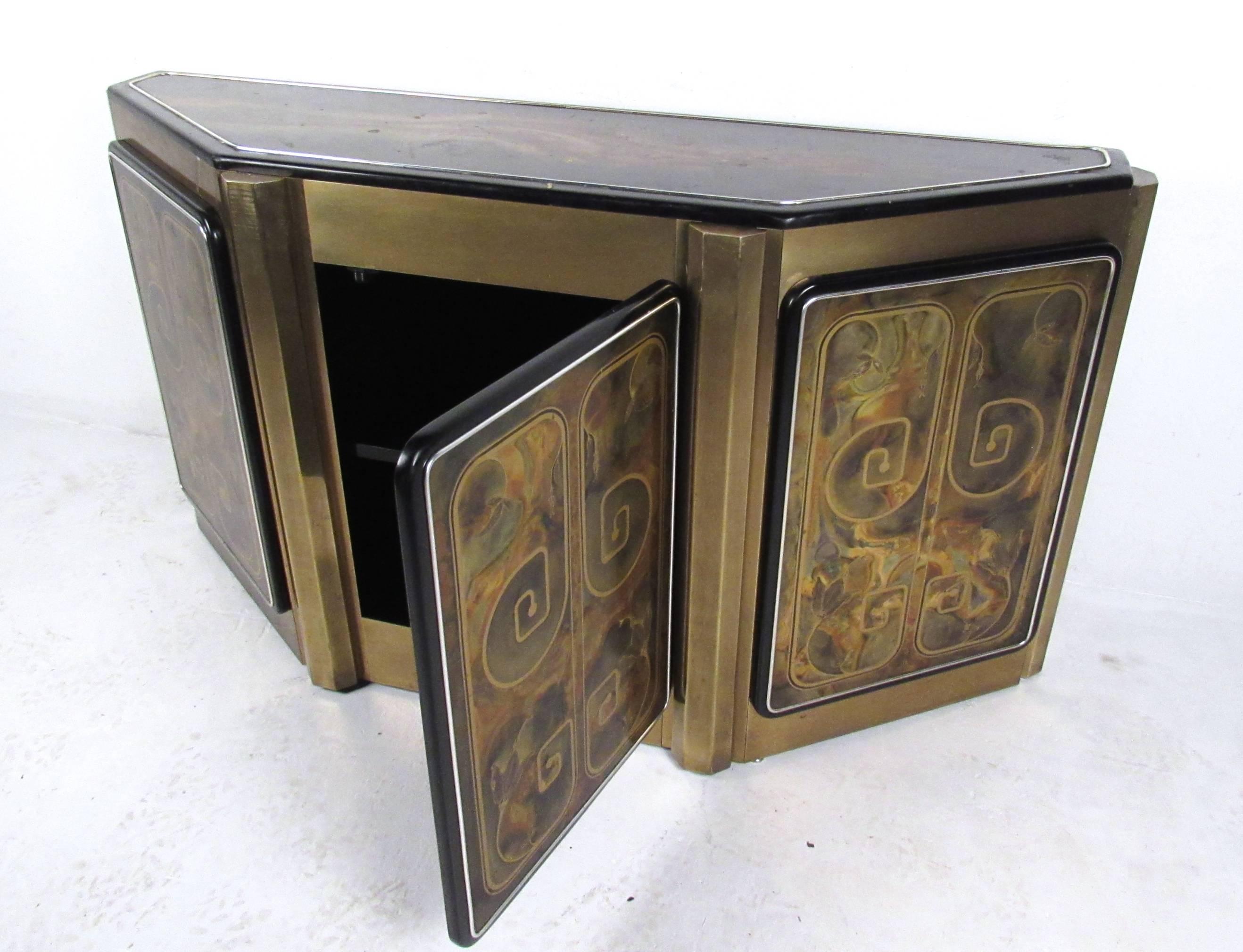 Mid-Century Modern Stunning Mastercraft Demilune Console Cabinet by Bernhard Rohne For Sale