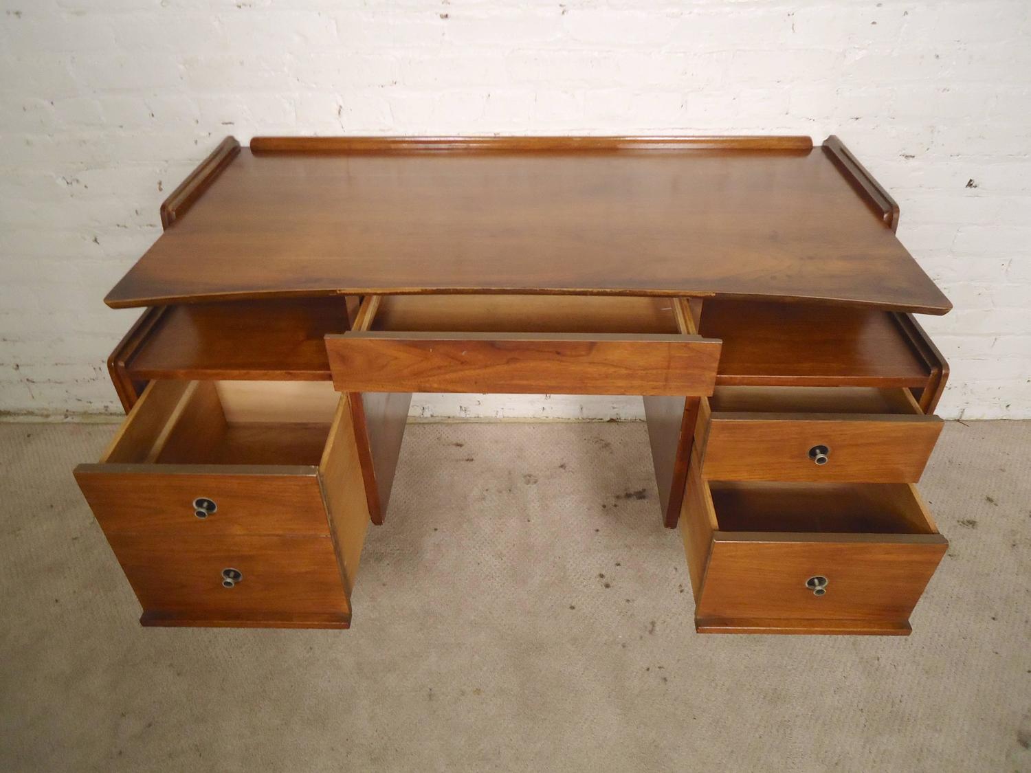 Midcentury Desk by Hooker with Finished Back For Sale at 1stdibs