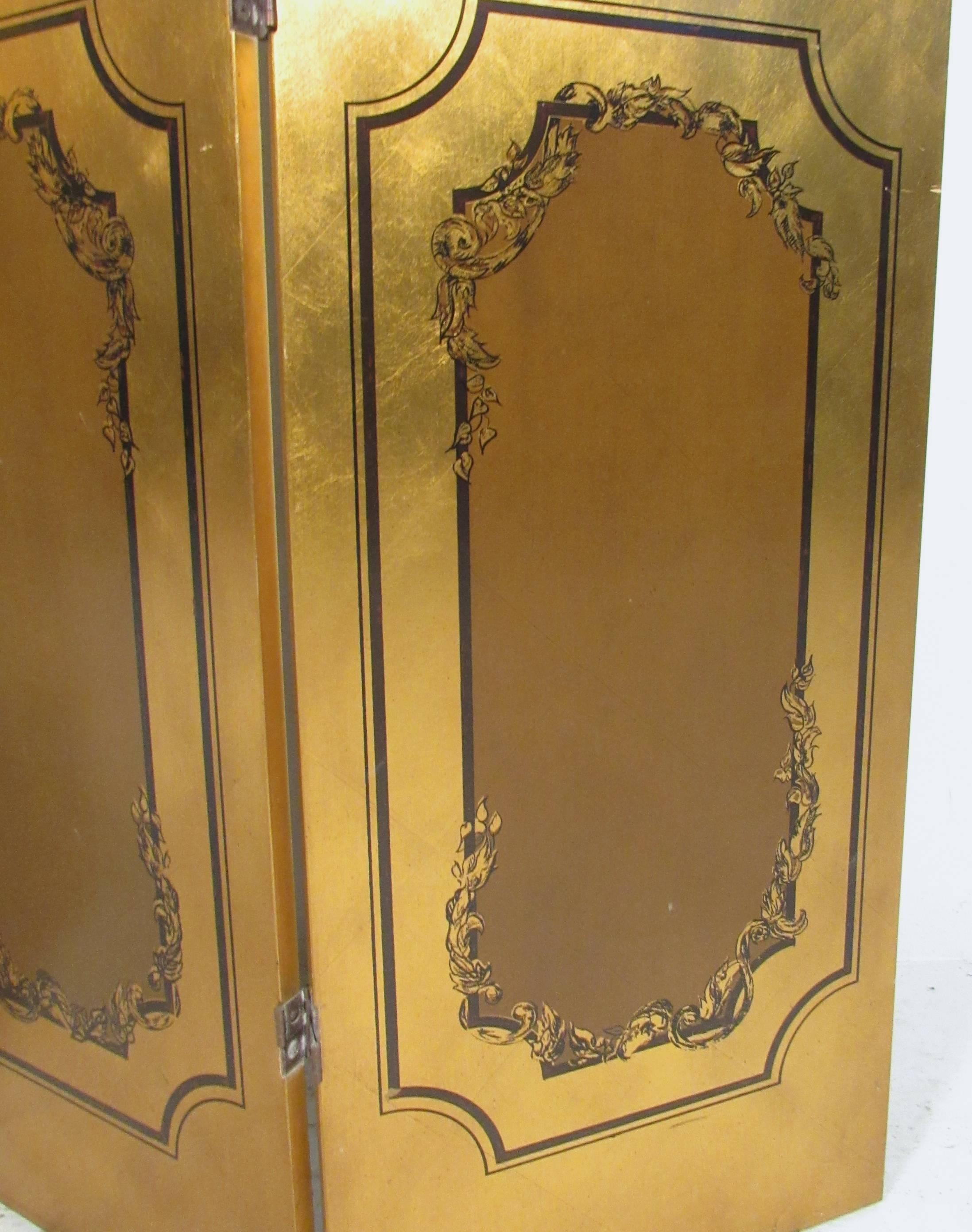 Mid-Century Modern Impressive Vintage Gold Leaf Style Four Panel Room Divider