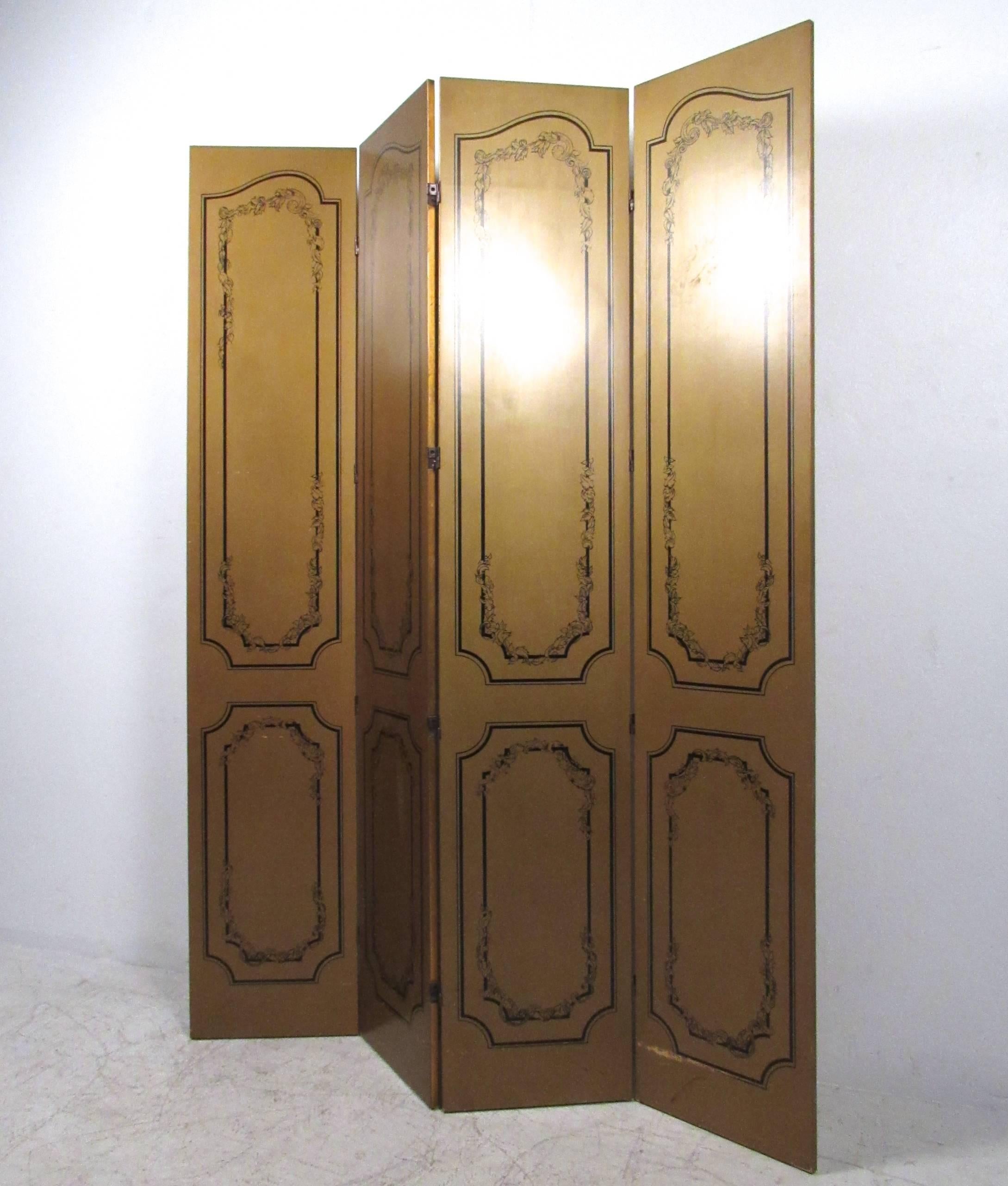 Impressive Vintage Gold Leaf Style Four Panel Room Divider In Good Condition In Brooklyn, NY