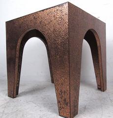 Mid-Century Modern Distressed Copper End Table