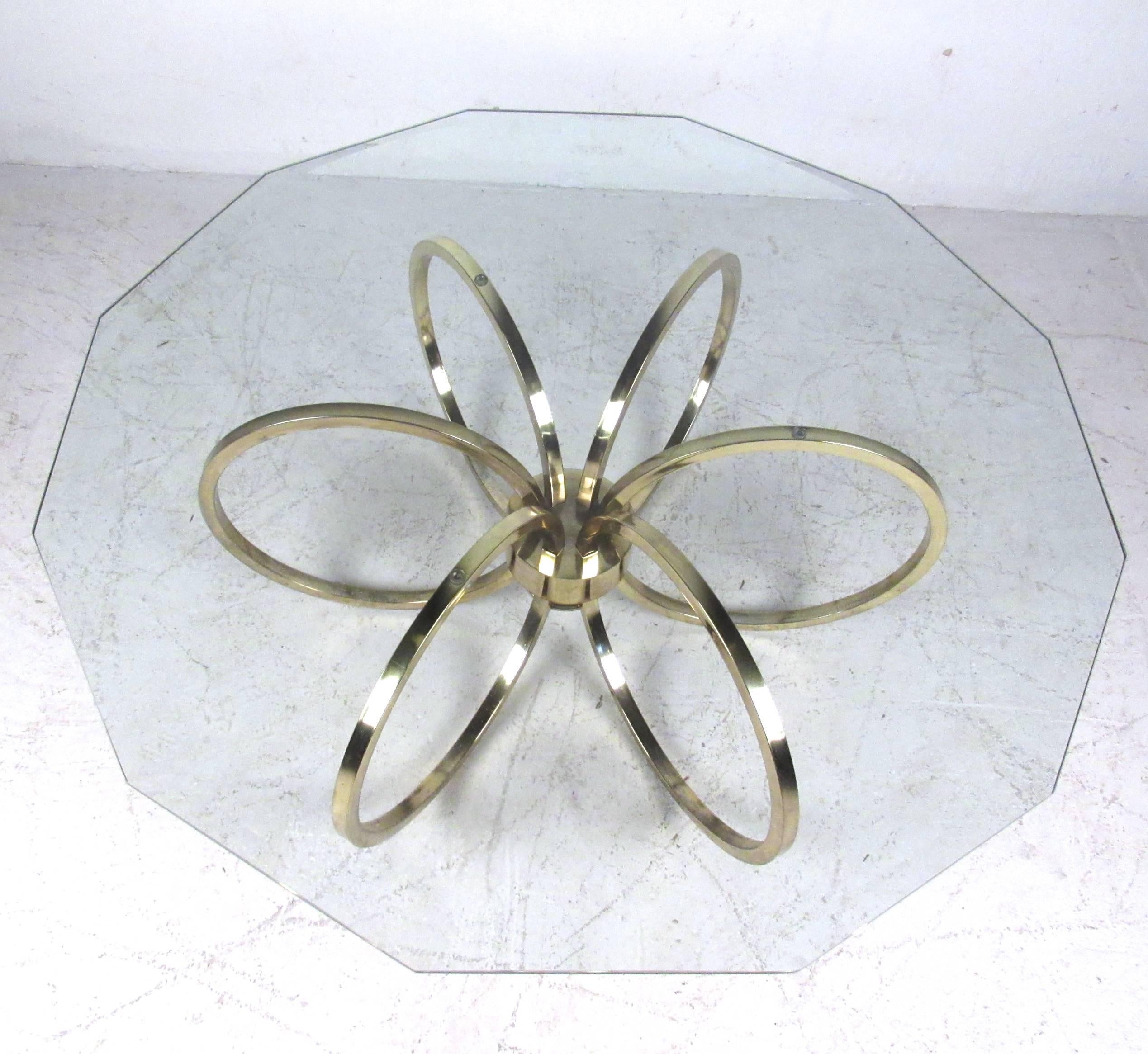 Mid-Century Modern Vintage Modern Coffee Table with Octagonal Bevelled Glass Top