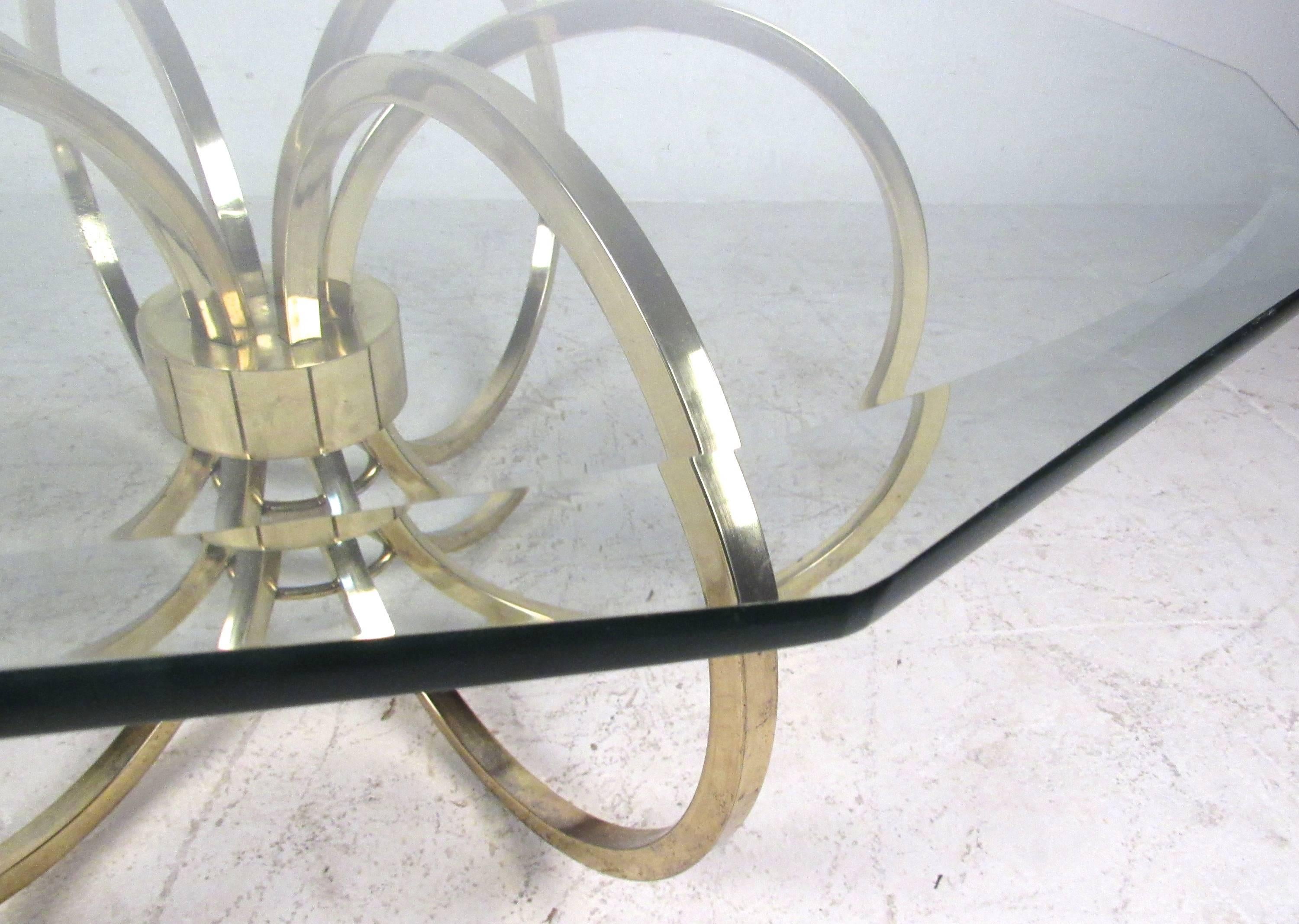 Metal Vintage Modern Coffee Table with Octagonal Bevelled Glass Top