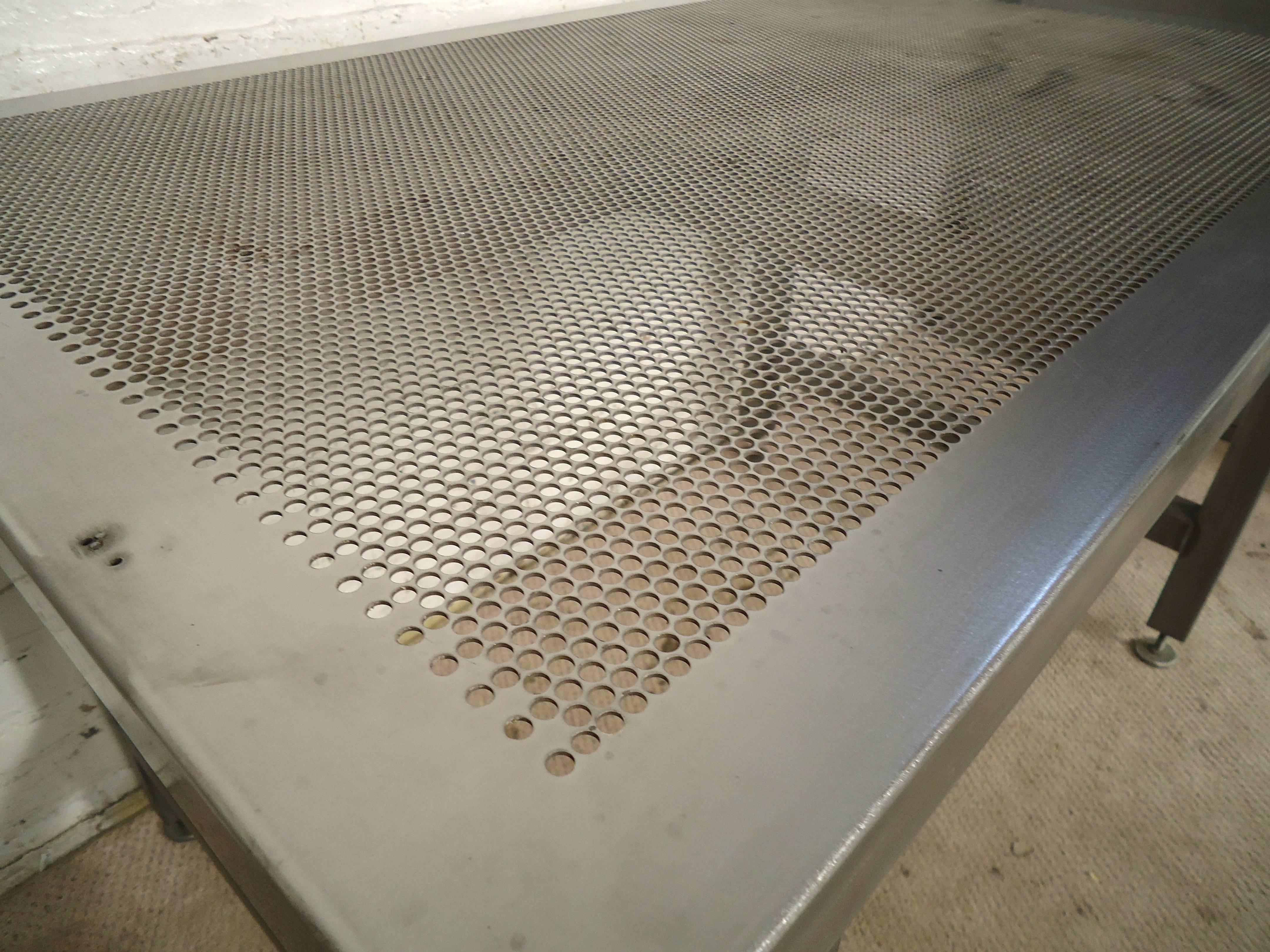 Factory Work Table with Perforated Top In Distressed Condition In Brooklyn, NY