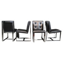 Set of 4 Chrome Flat Bar Dining Chairs by Milo Baughman for Thayer Coggin
