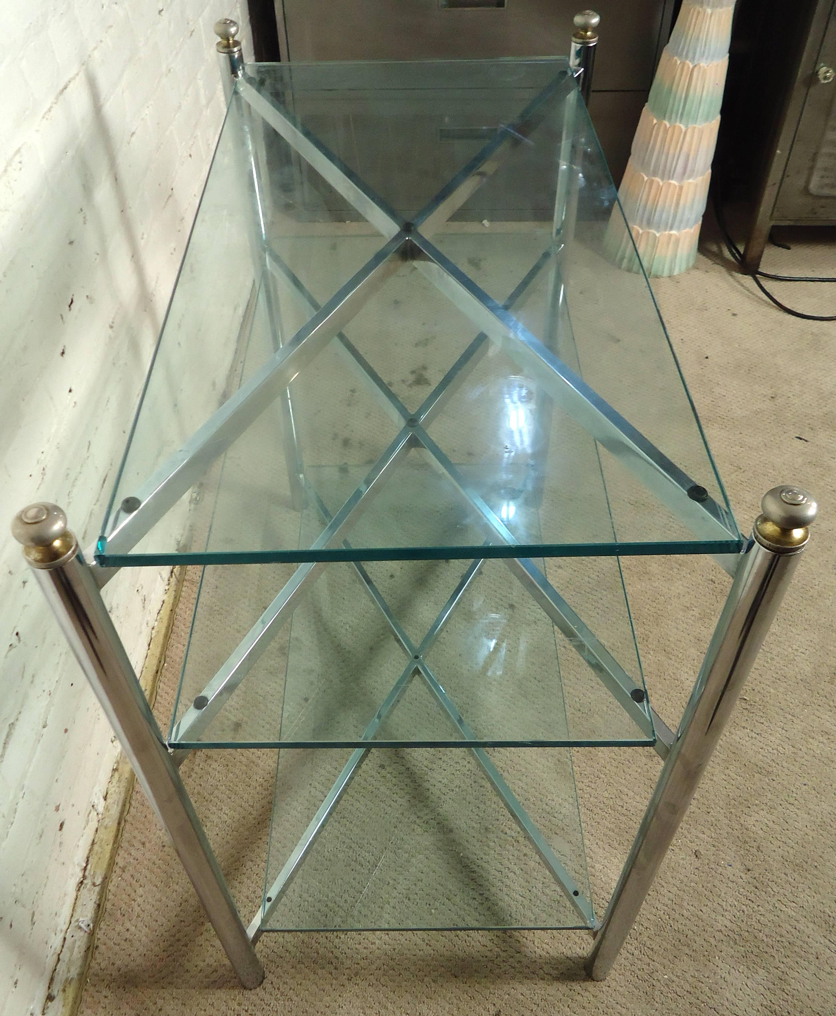 Mid-Century Modern Midcentury Chrome and Glass Console Table For Sale