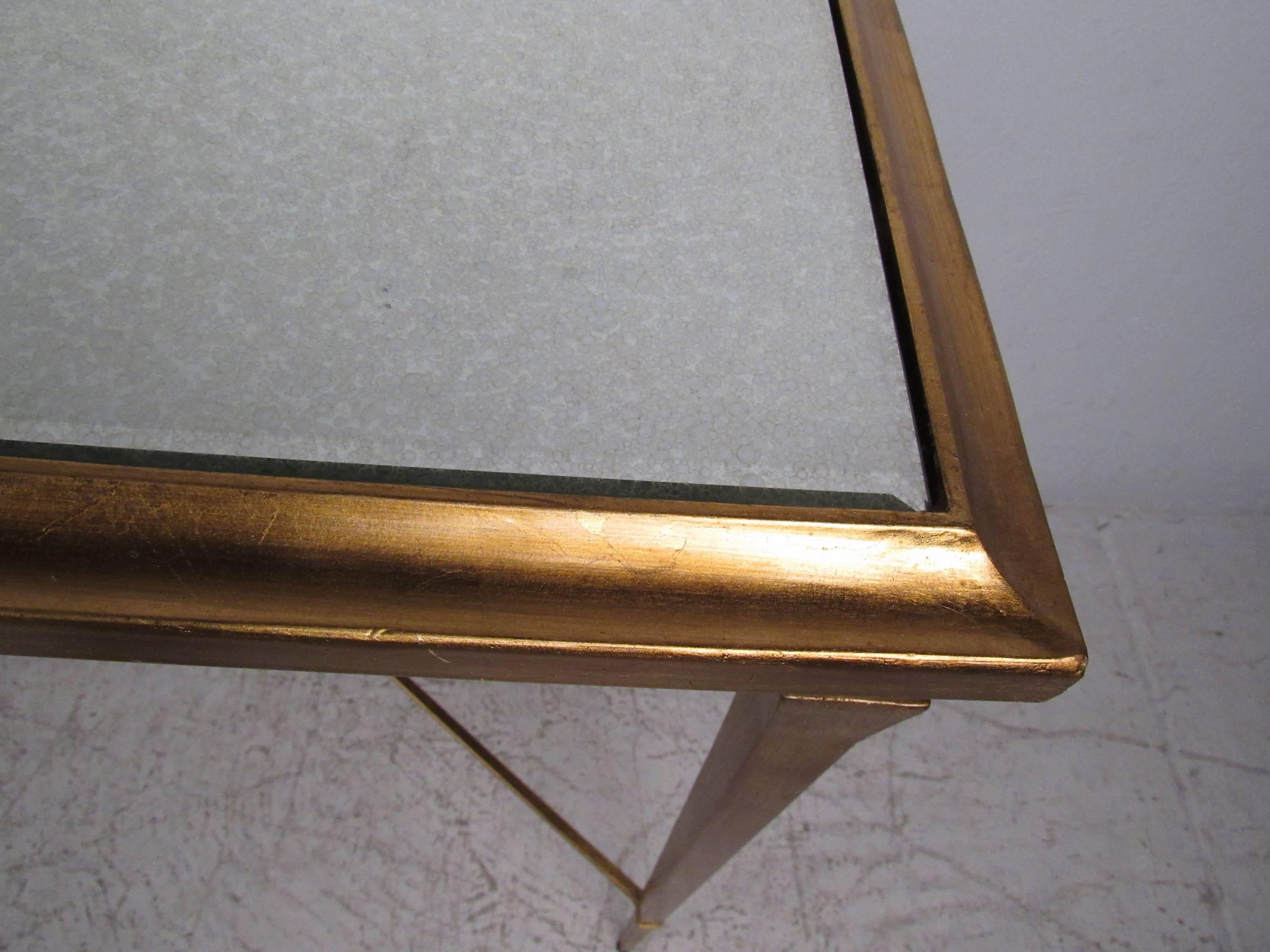 20th Century Mid-Century Gold Leaf Style Mirrored Console Table