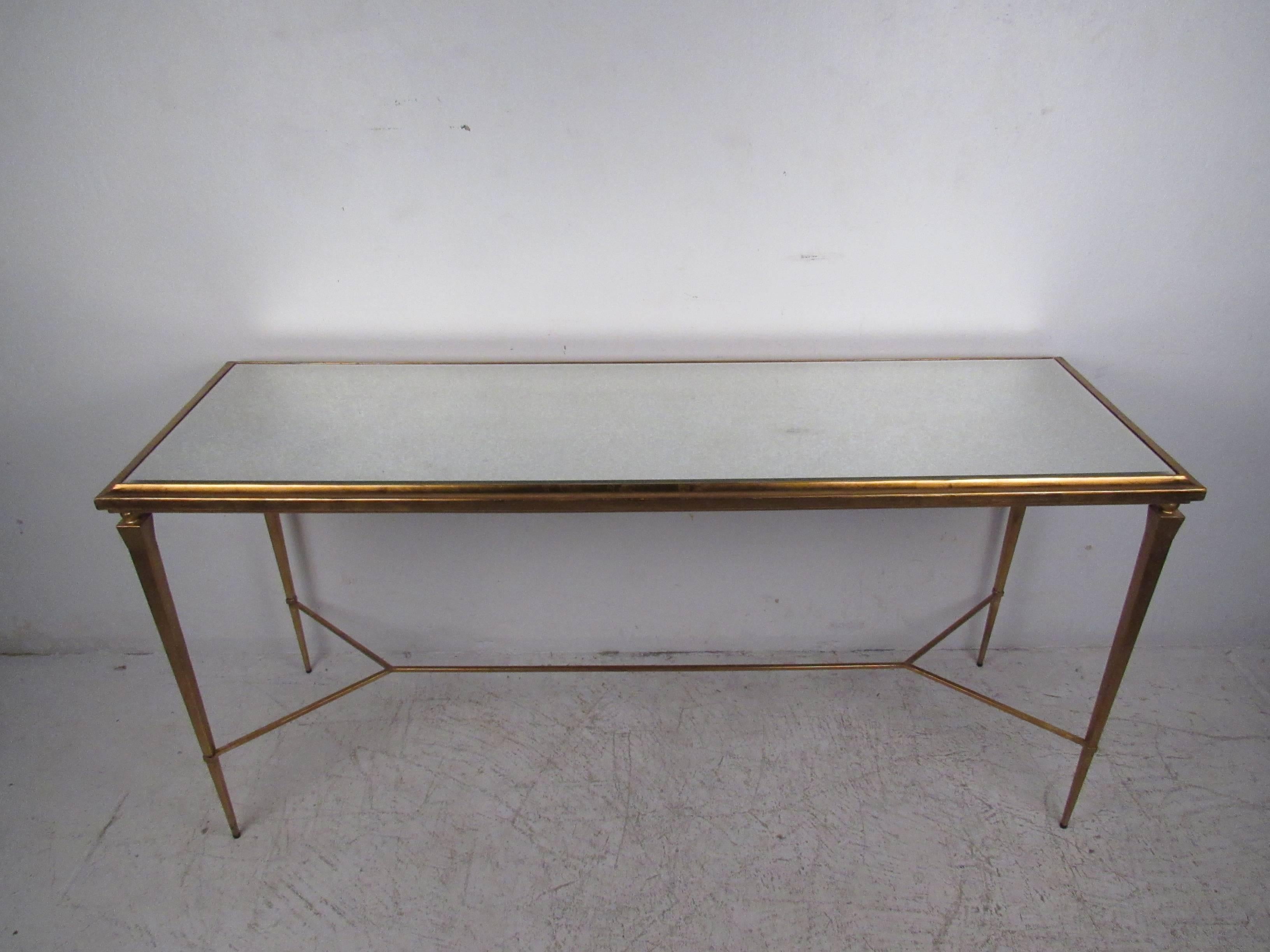 Mid-Century Modern Mid-Century Gold Leaf Style Mirrored Console Table