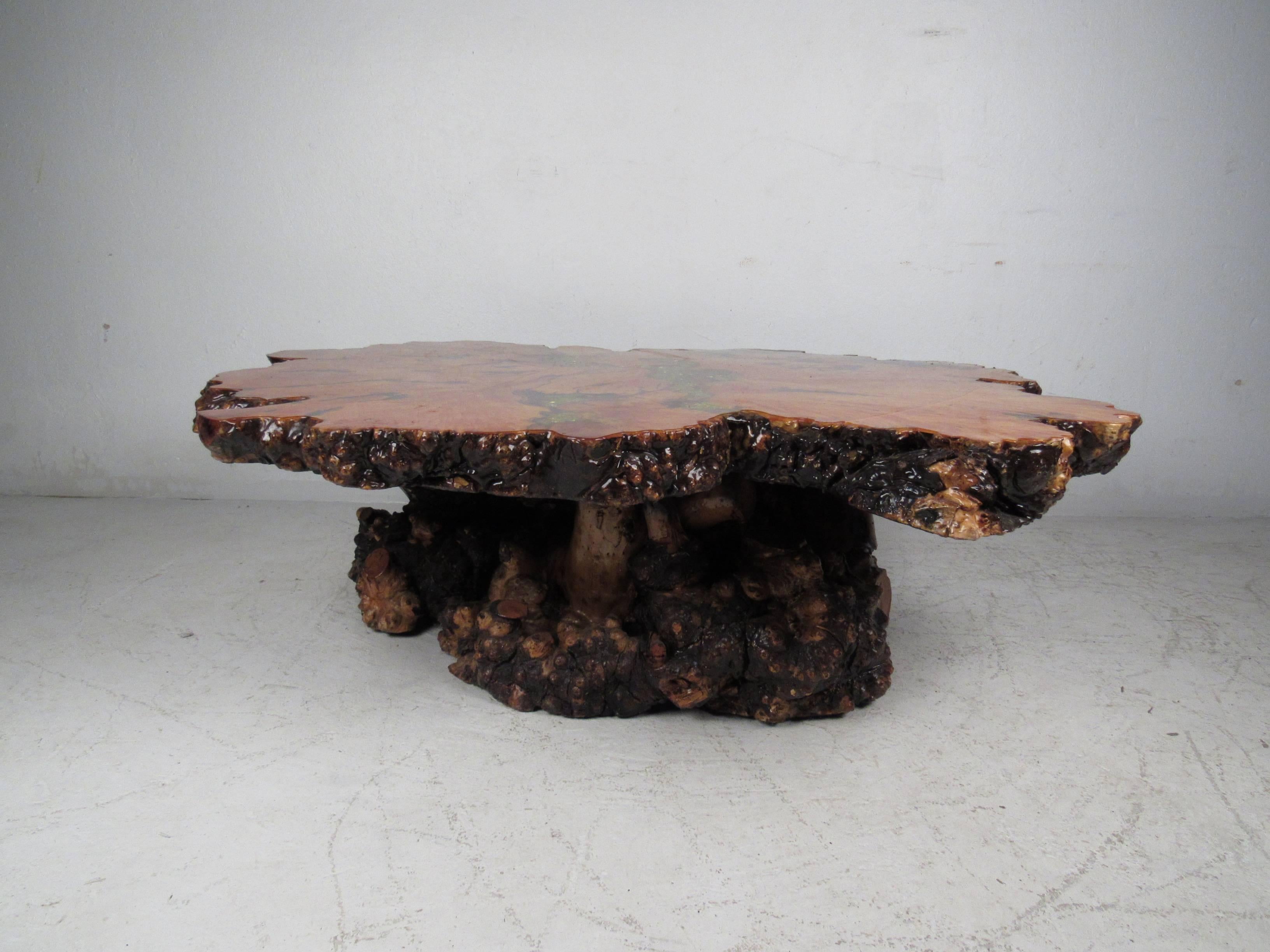 Mid-Century Modern Burl Wood Free Edge Coffee Table