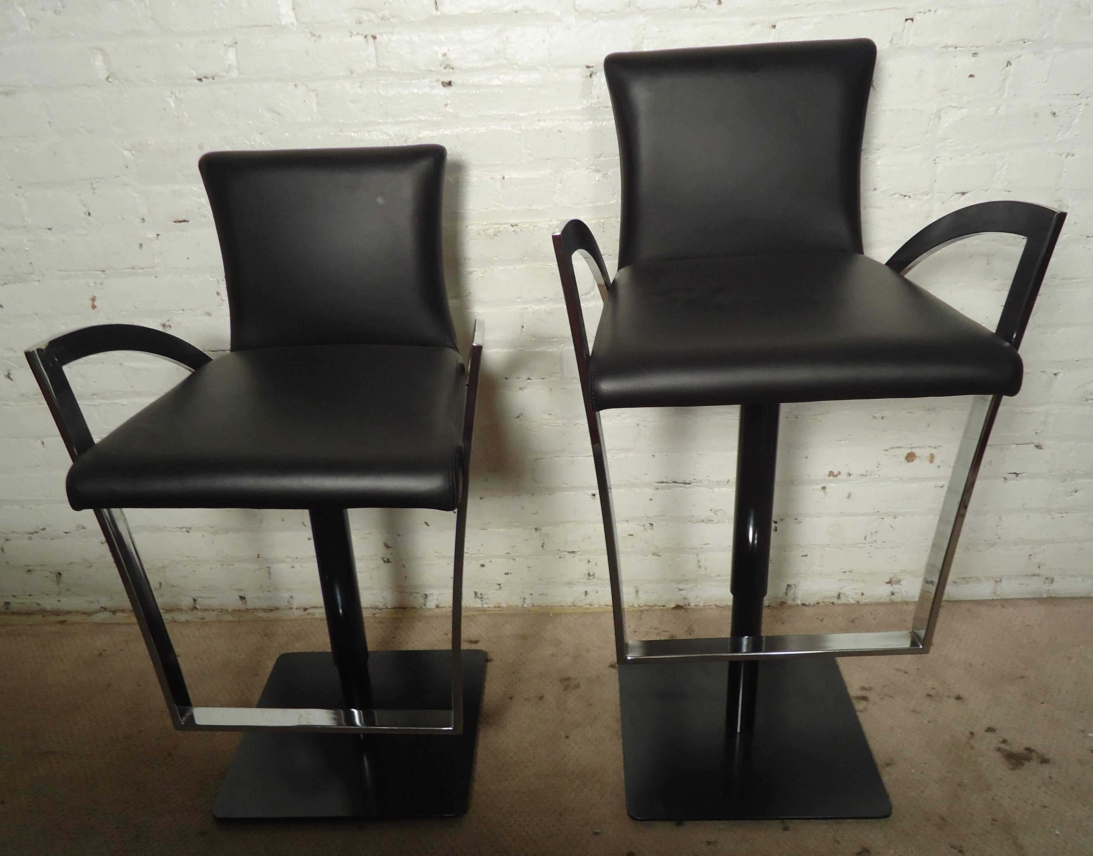 Pair of Mid-Century Modern Style Chrome and Leather Stools 1