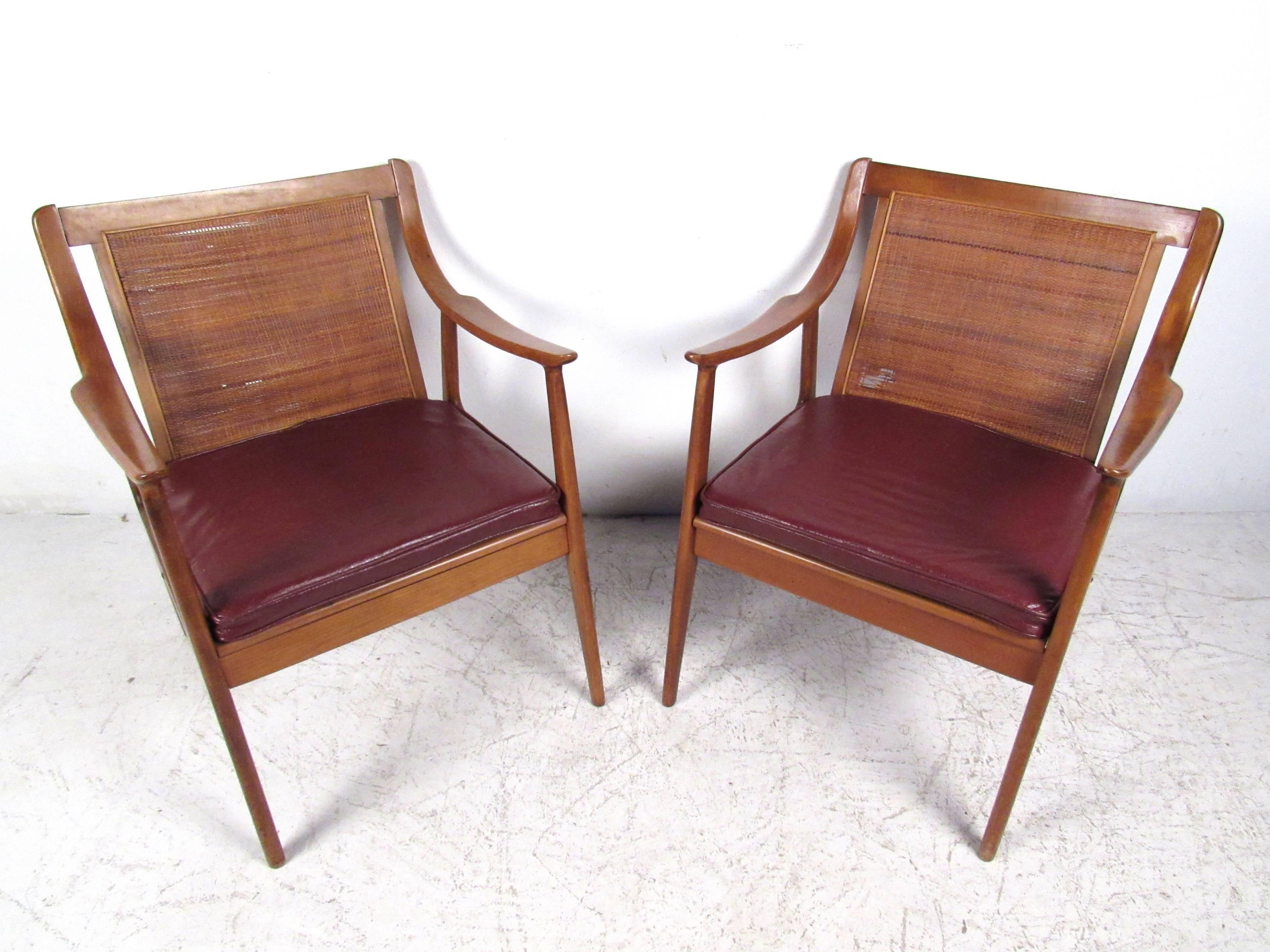 Mid-Century Modern Pair Vintage Modern Cane Back Armchairs