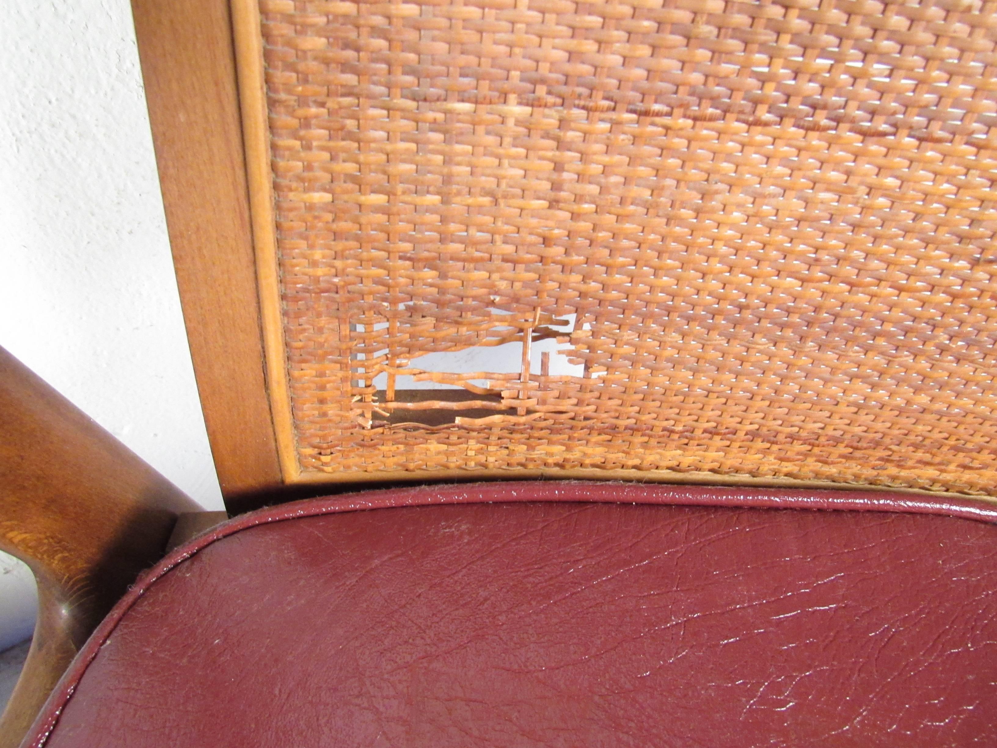 Pair Vintage Modern Cane Back Armchairs 4