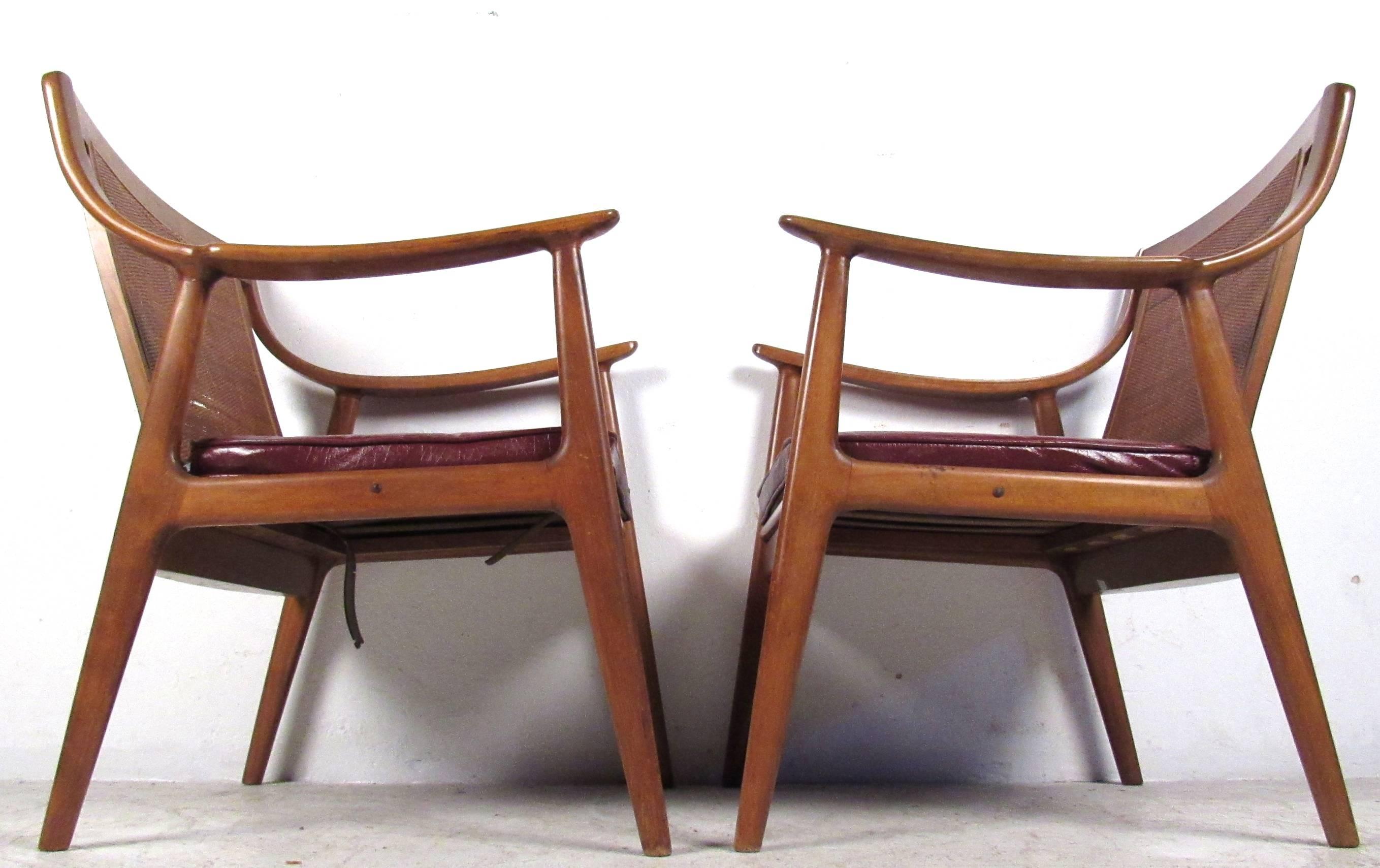 American Pair Vintage Modern Cane Back Armchairs