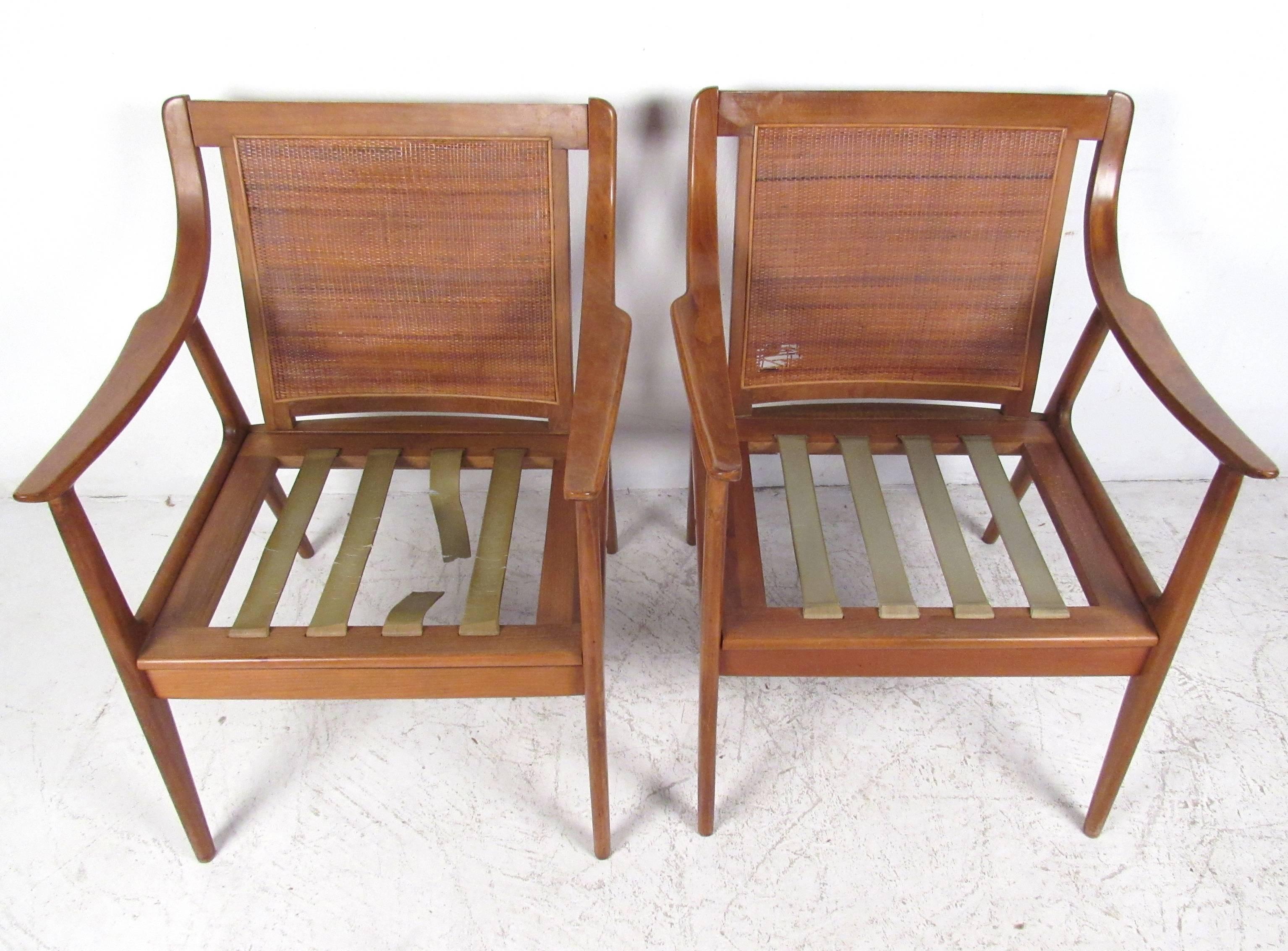 Pair Vintage Modern Cane Back Armchairs 2