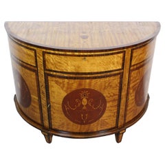 Vintage Satinwood Marquetry Demilune Commode
