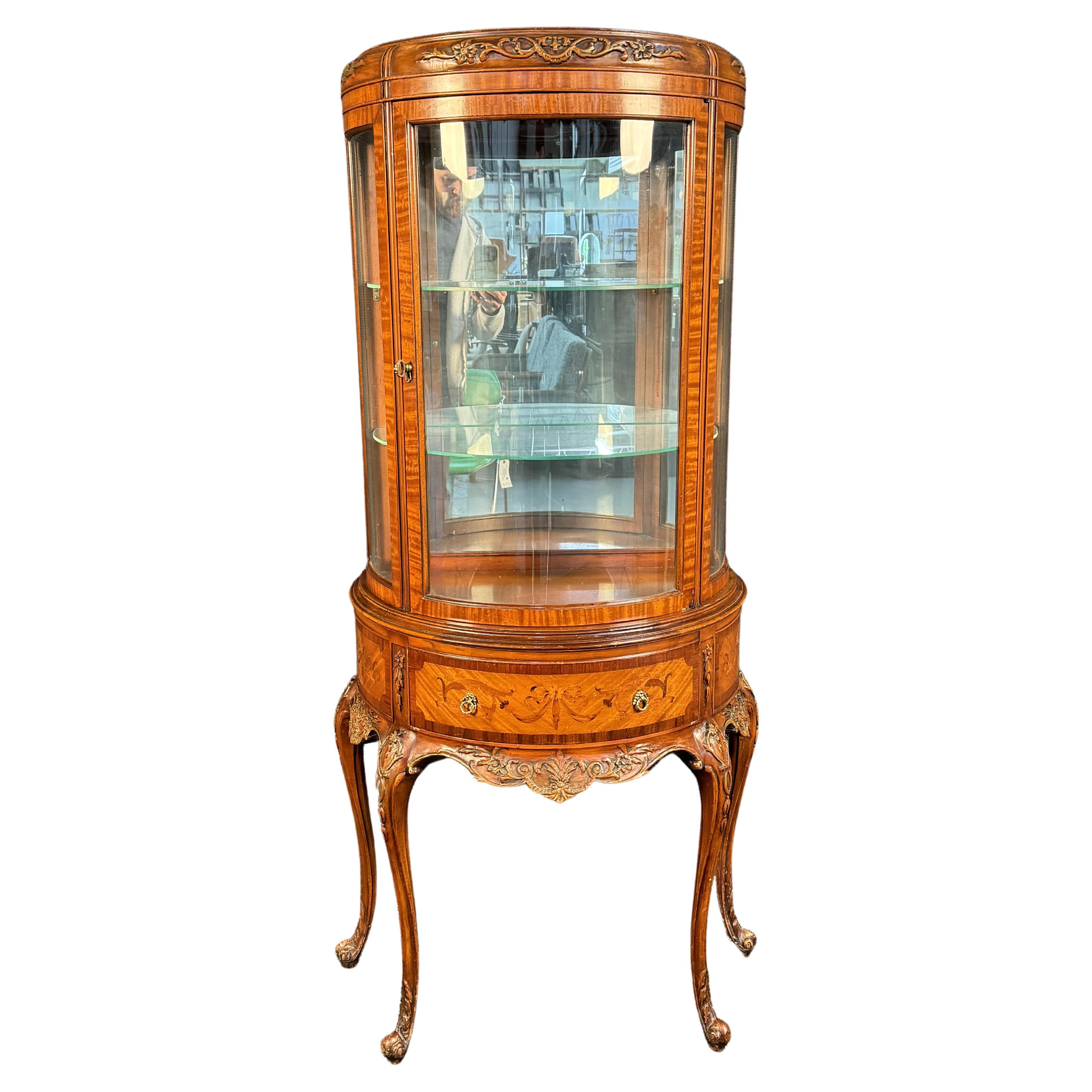 French Vintage Satinwood & Marquetry Vitrine by Weiman  For Sale