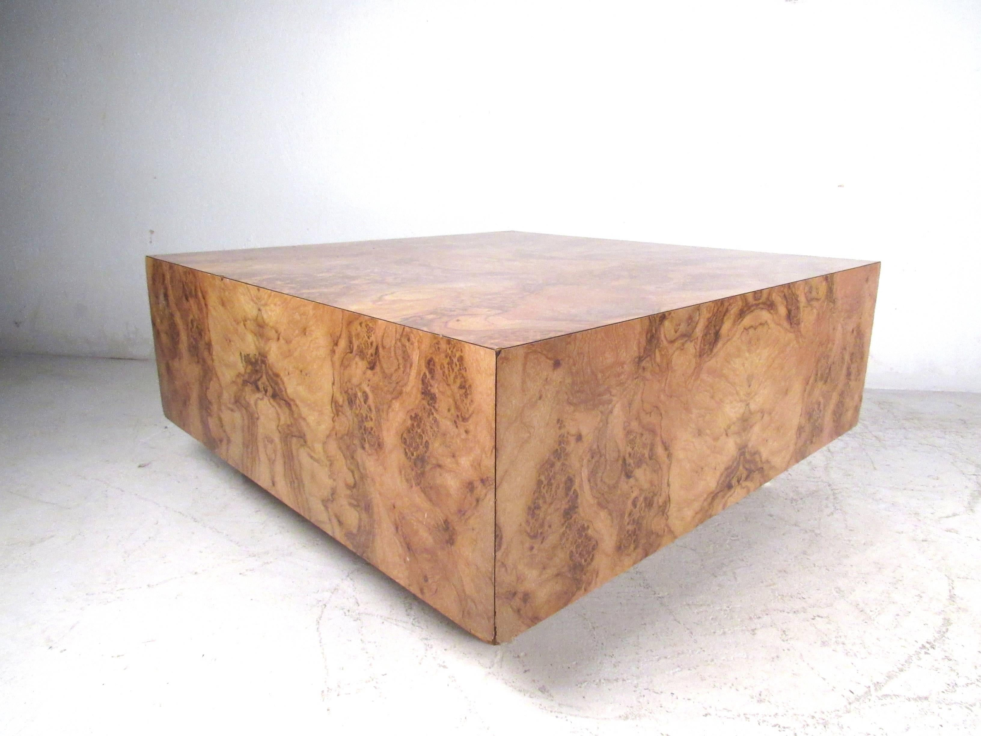 Mid-Century Modern Milo Baughman Style Burl Wood Coffee Table