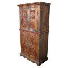 19th Century Antique Indian Teak Painted Armoire