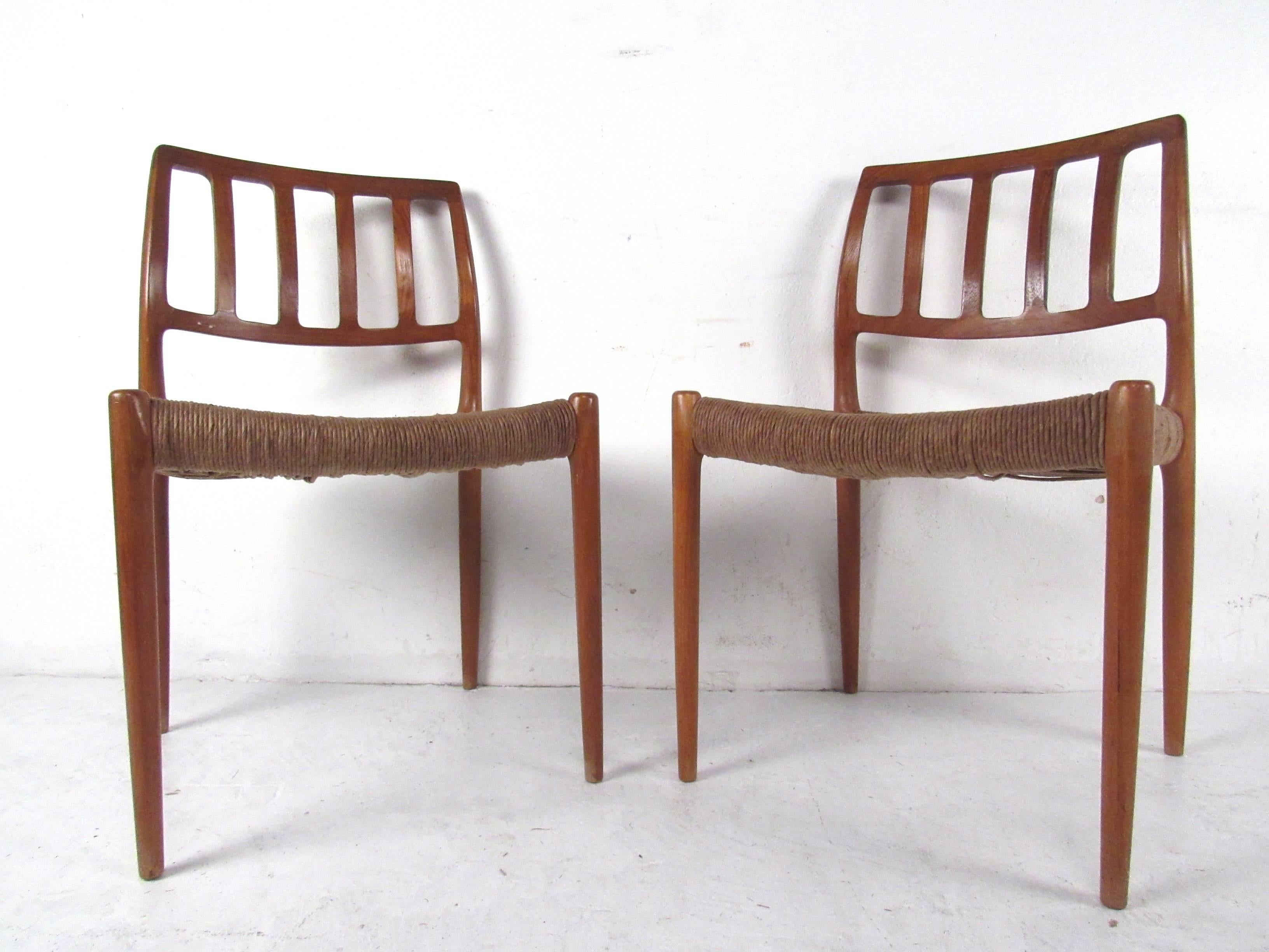 N.O. Møller Teak and Rush Seat Dining Chairs In Good Condition For Sale In Brooklyn, NY