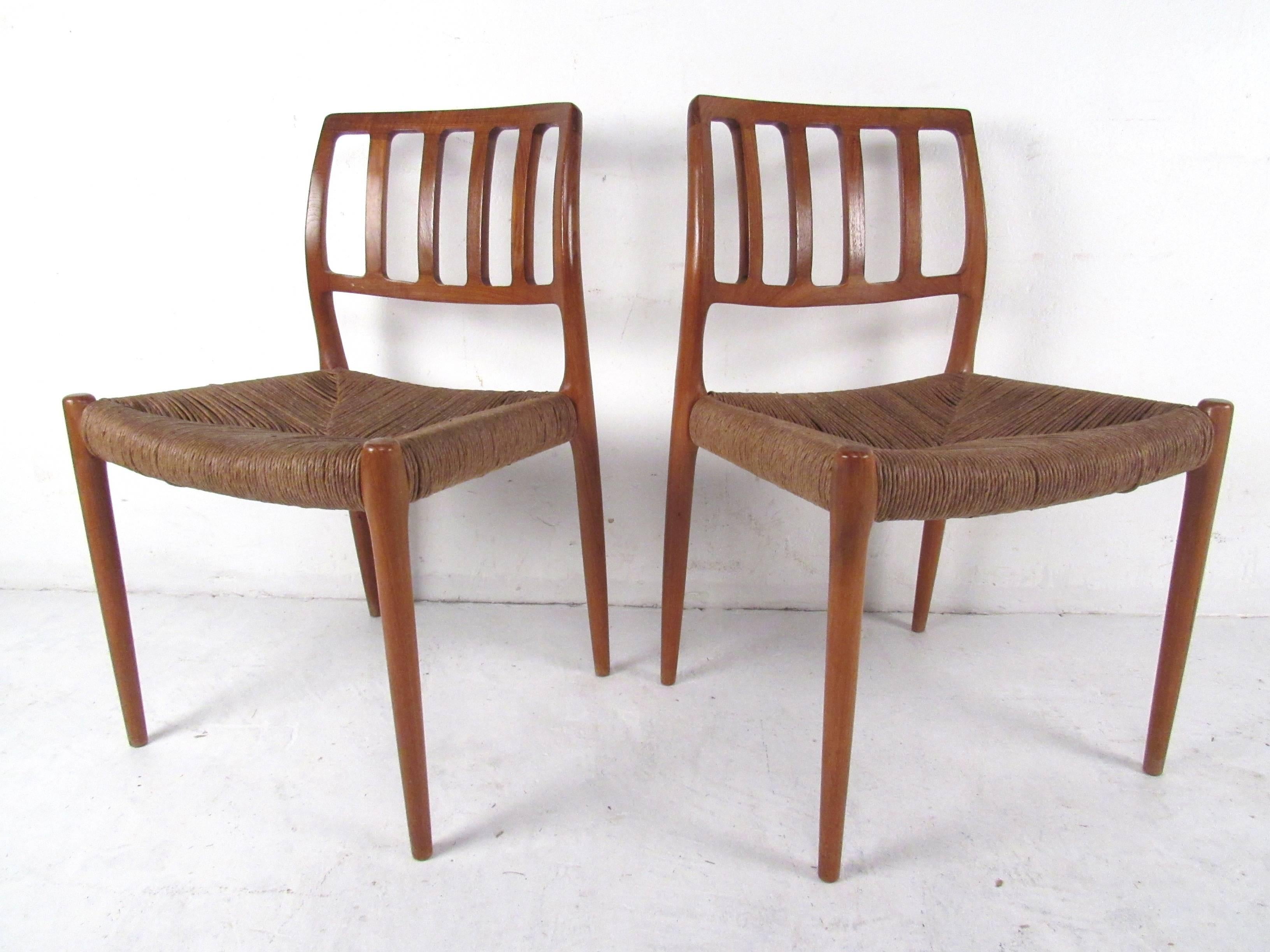 N.O. Møller Teak and Rush Seat Dining Chairs For Sale 1