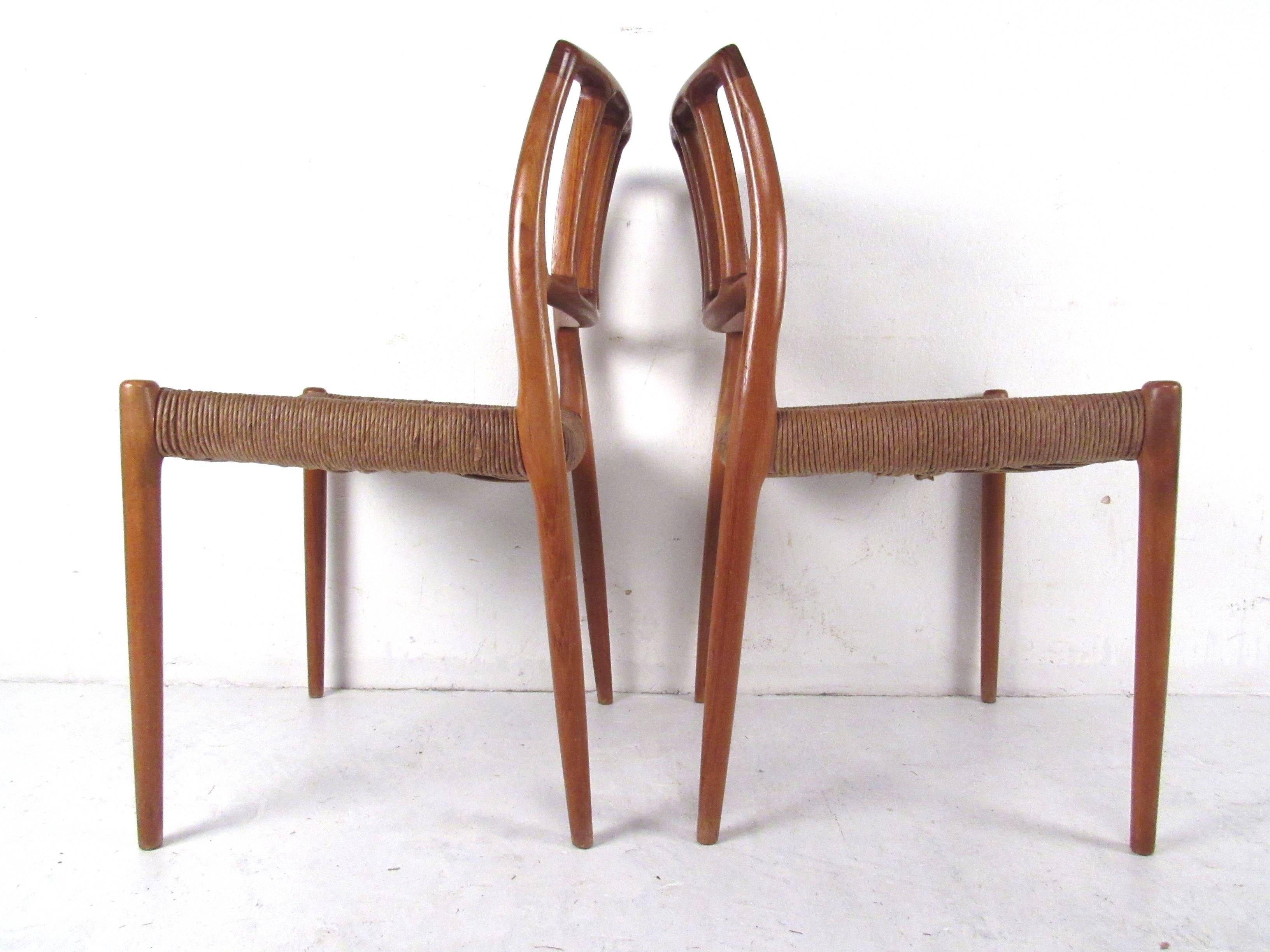 N.O. Møller Teak and Rush Seat Dining Chairs For Sale 2