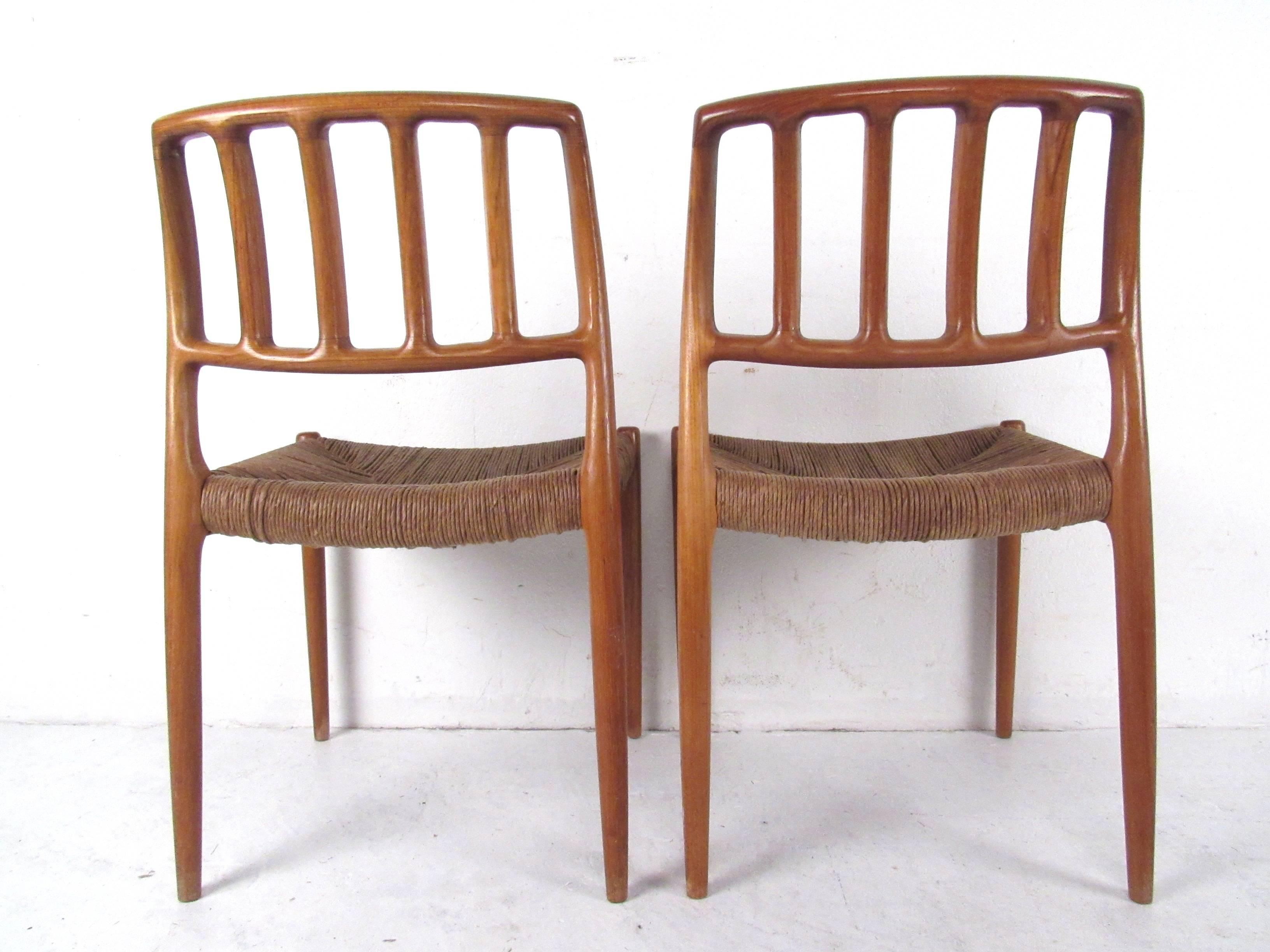 N.O. Møller Teak and Rush Seat Dining Chairs For Sale 3