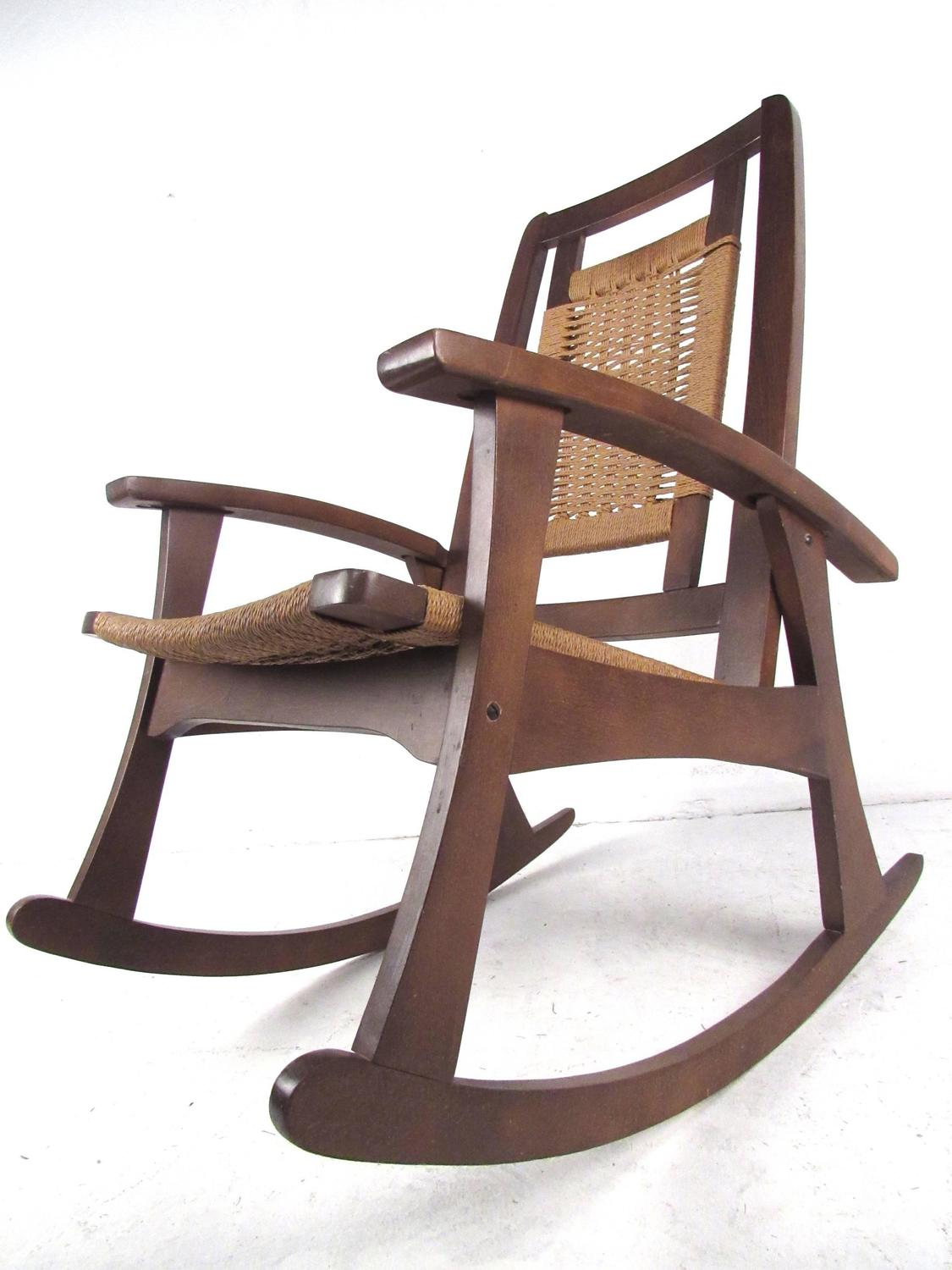 MidCentury Rush Seat Rocking Chair For Sale at 1stdibs