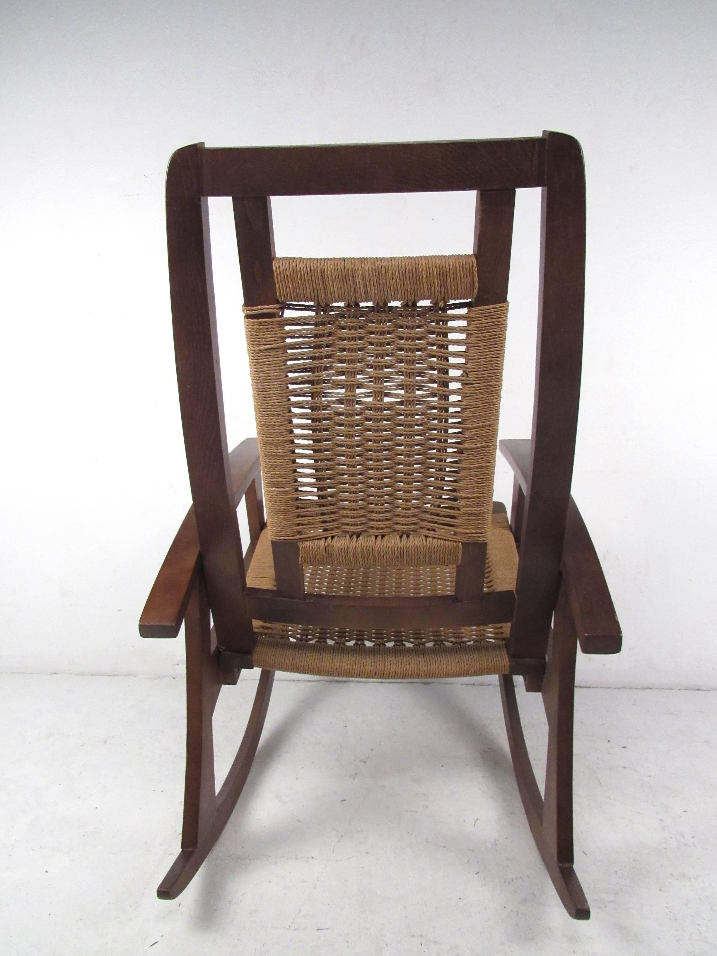 Mid-Century Modern Mid-Century Rope Seat Rocking Chair For Sale