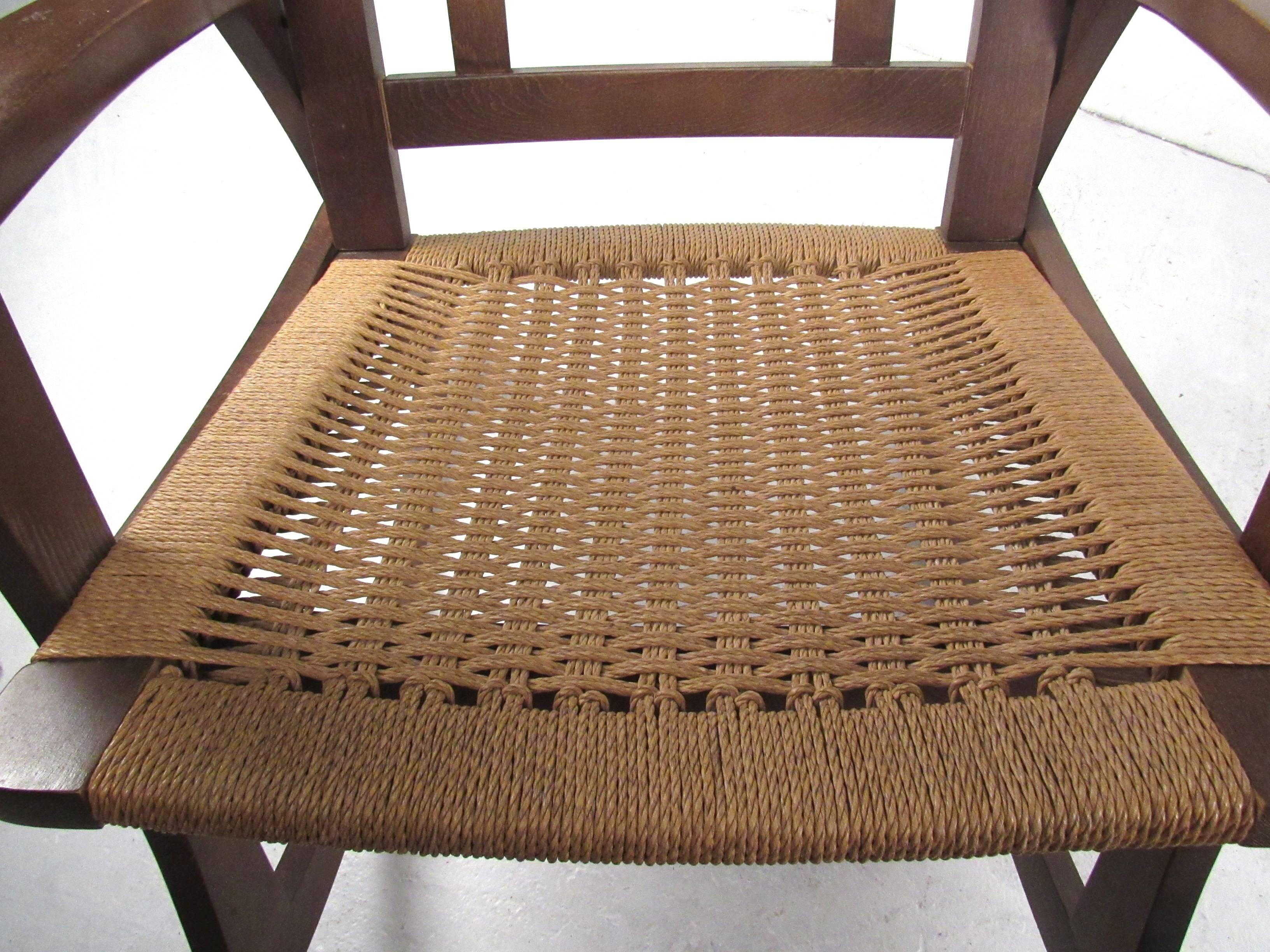 20th Century Mid-Century Rope Seat Rocking Chair For Sale