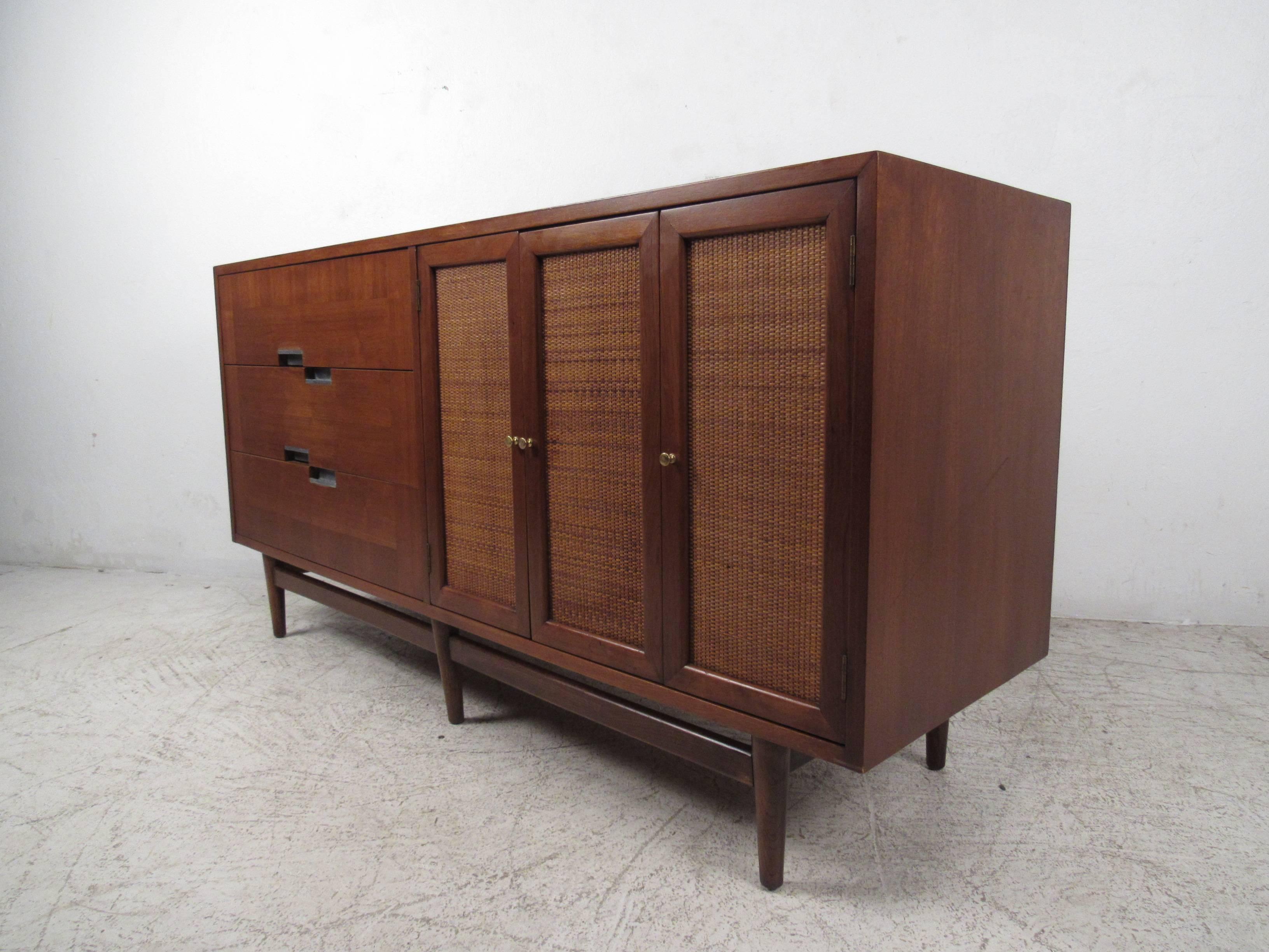 Mid-Century Modern American of Martinsville Cane Front Credenza