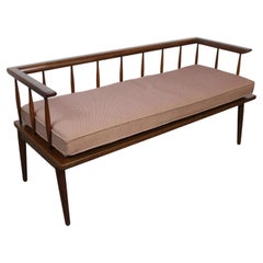 Mid-Century Spindle Back Walnut Settee by Heritage Henredon