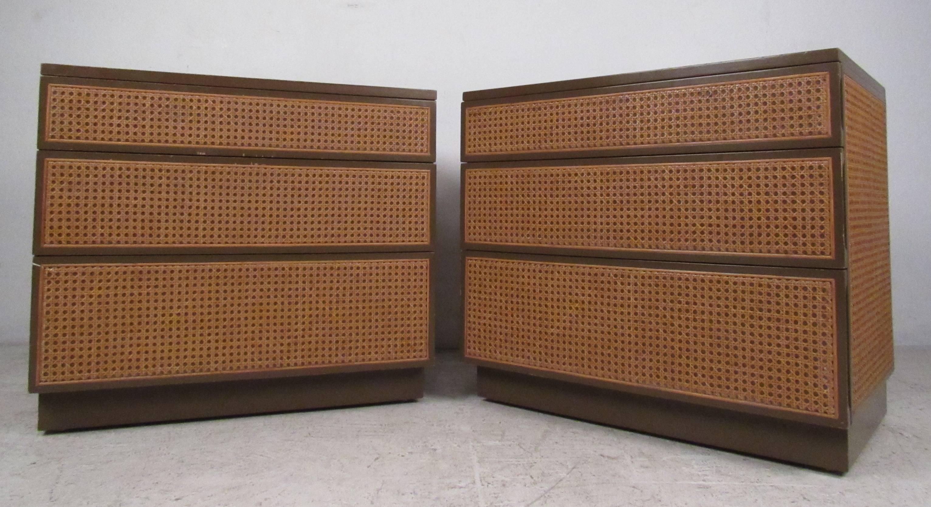 Mid-Century Modern Mid-Century Cane Front Bedside Dressers by Directional
