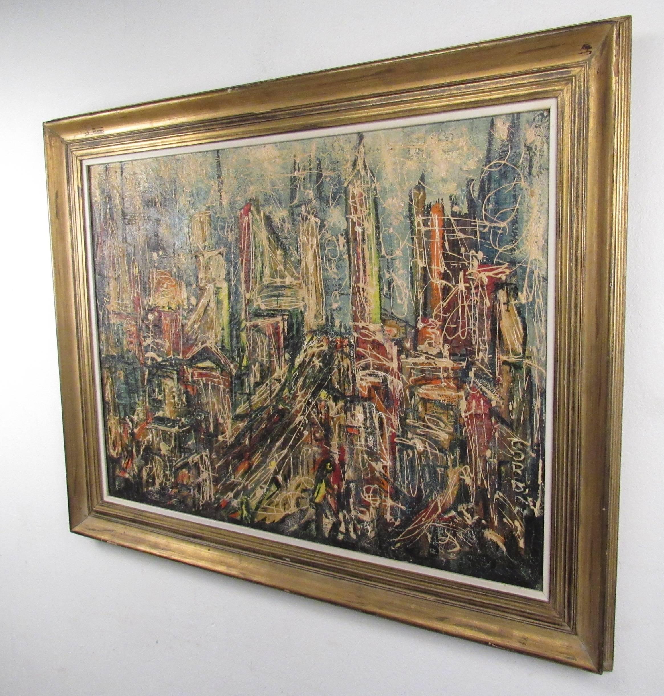 Mid-Century abstract oil painting on canvas by David T. Corson, American, 1927-1986. Please confirm item location (NY or NJ) with dealer.
     
    