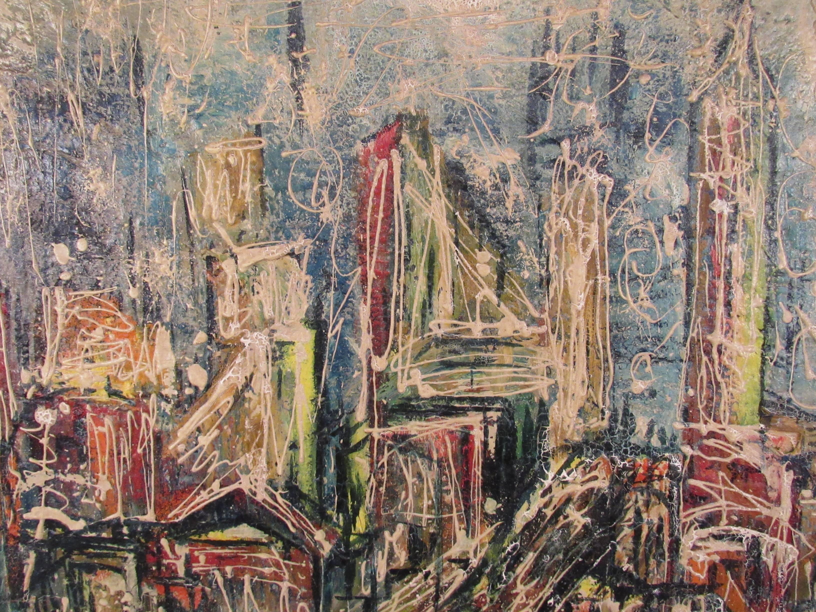 Mid-Century Modern Mid Century Abstract Skyline Painting by David T. Corson