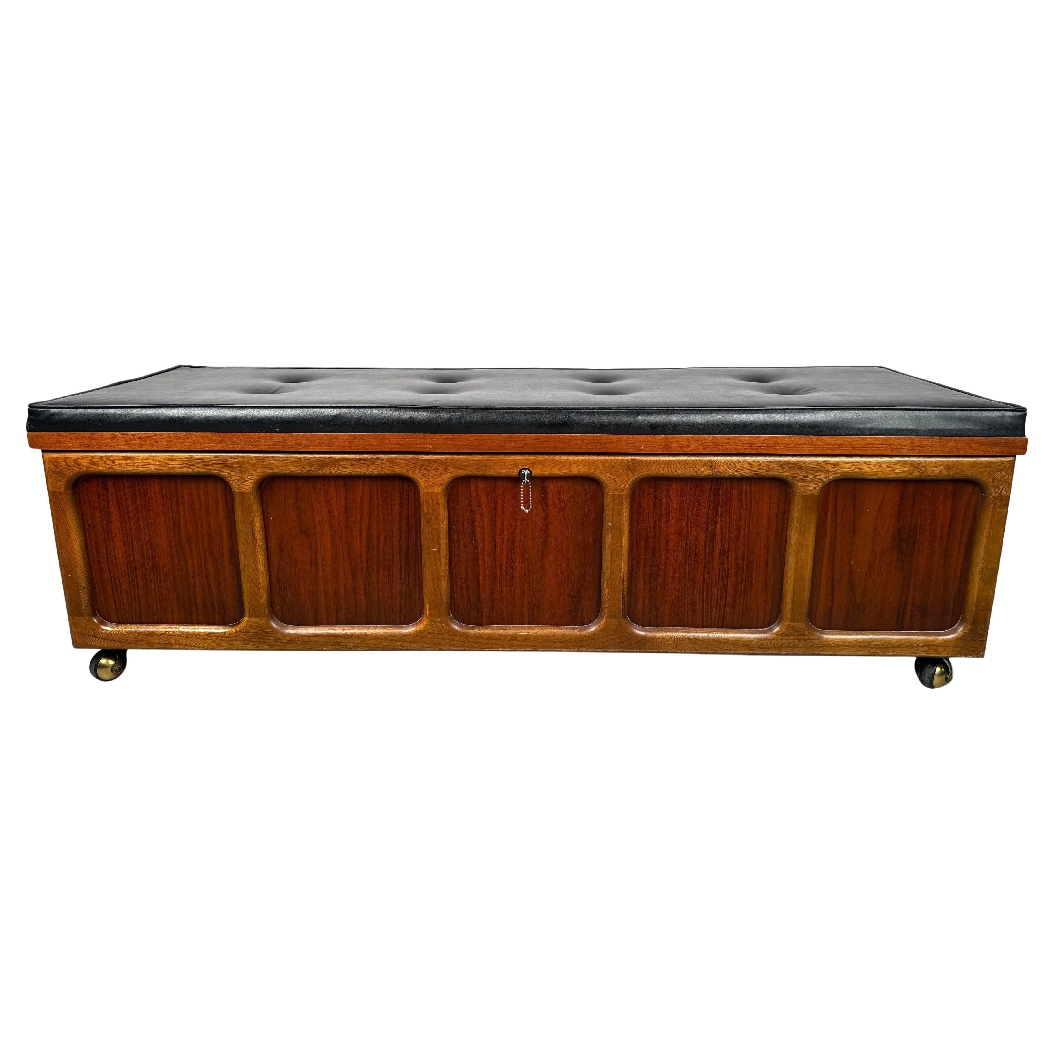 Mid-Century Tufted Cedar and Walnut Chest by Lane