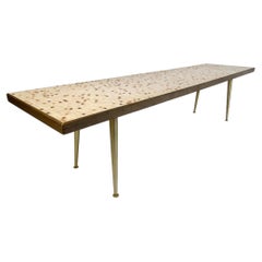 1960s Mid-Century Modern Tile-Top Coffee Table with Brass Legs
