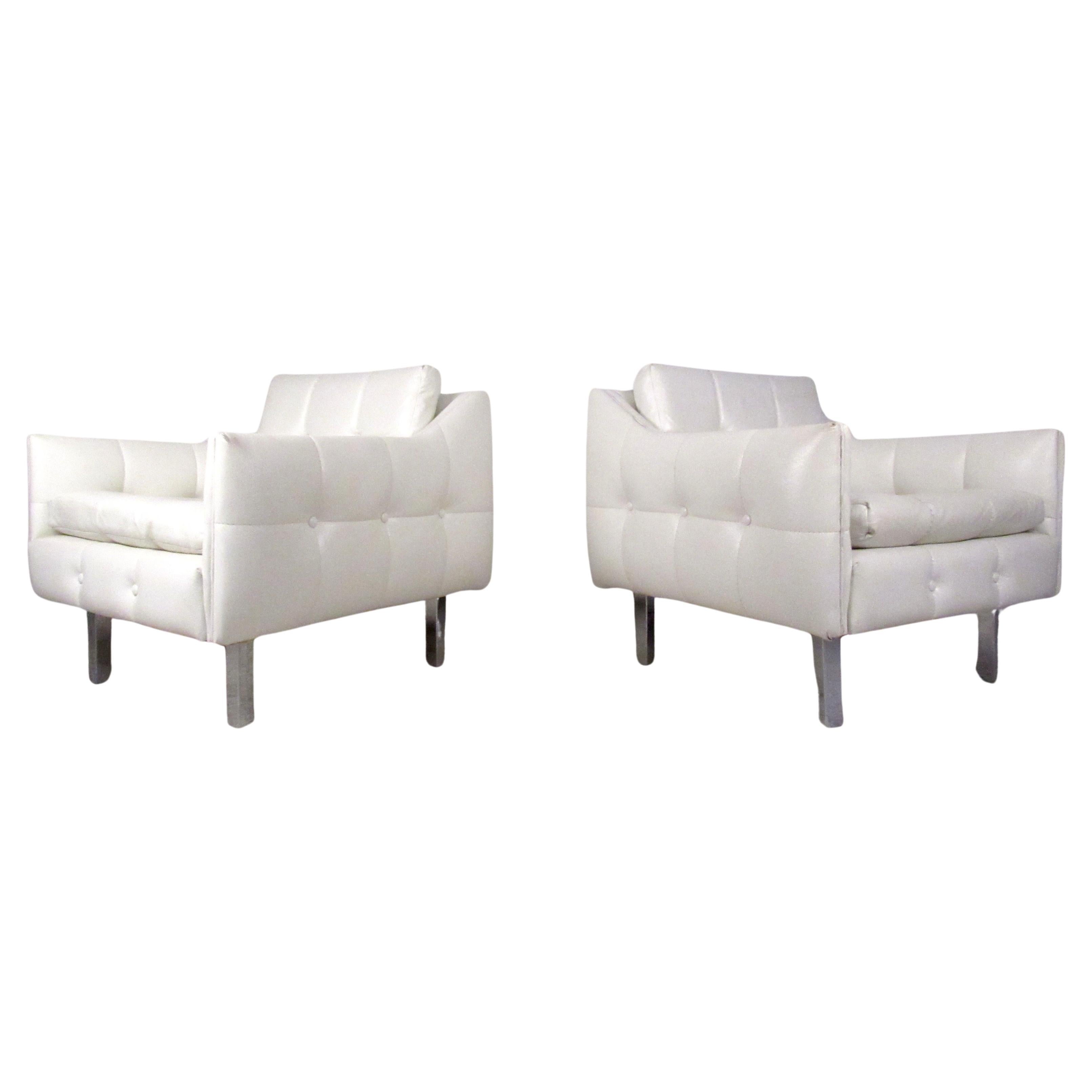 Pair Mid-Century Tufted Lounge Chairs For Sale