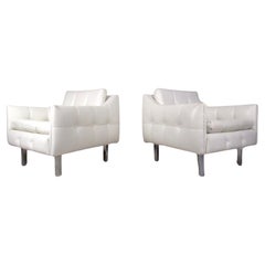 Pair Mid-Century Tufted Lounge Chairs