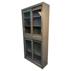 Industrial Stackable Metal Cabinet With Sliding Glass Doors